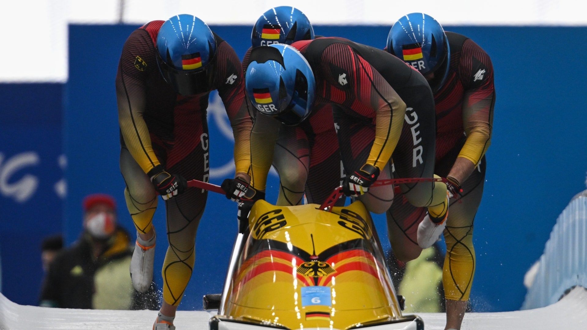 Francesco Friedrich, Germans hold top, Midway through four man, Four man bobsled, 1920x1080 Full HD Desktop