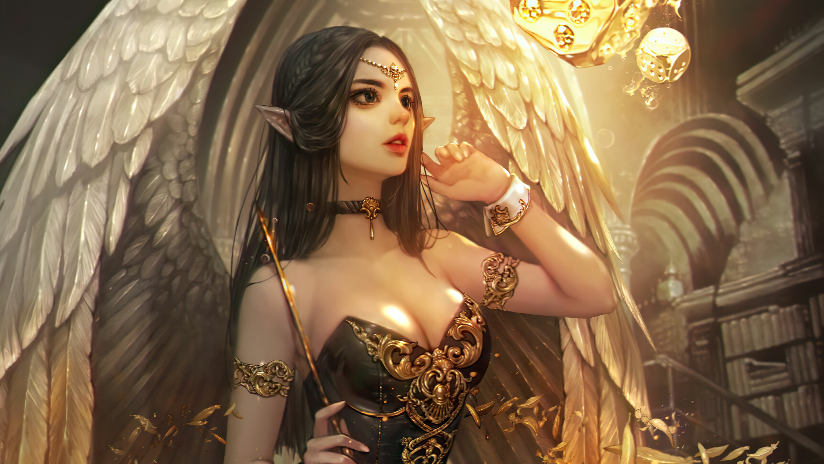 Beautiful elves, 4K fantasy art, Ethereal beauty, Enchanting backgrounds, 3450x1940 HD Desktop