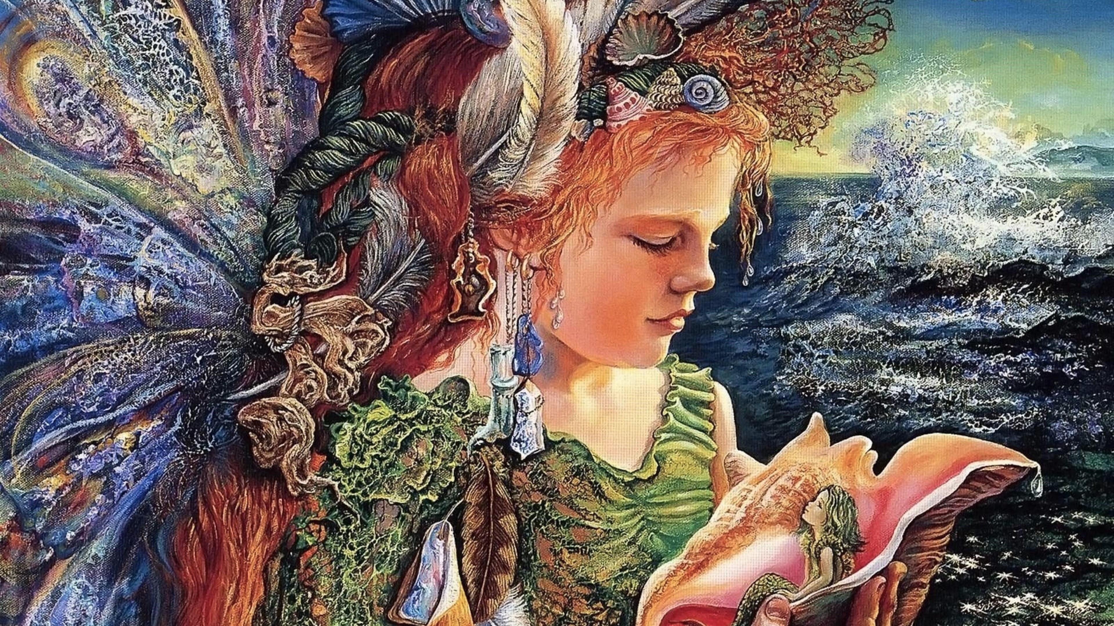 Josephine Wall, Beachcomber fairy, Seaside wonders, Magical moments, 3840x2160 4K Desktop