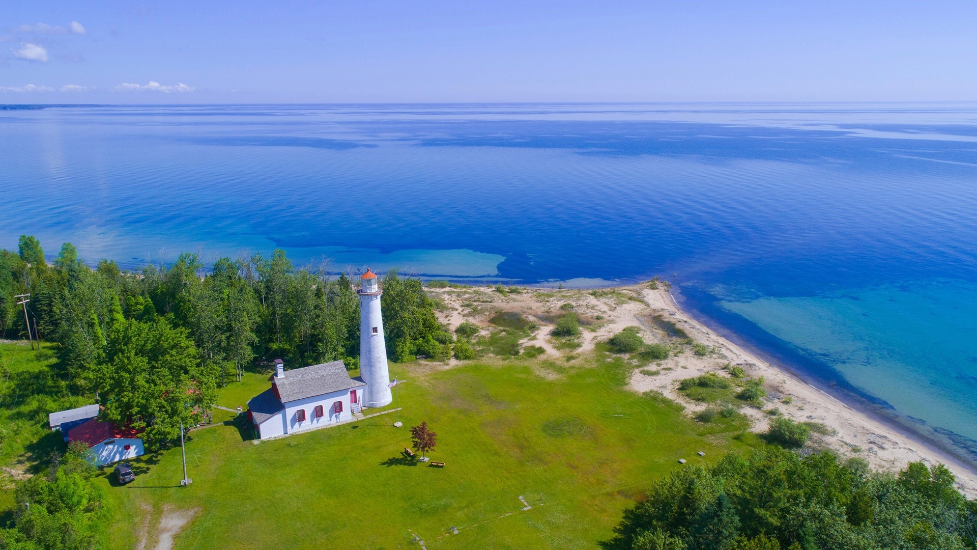 Lake Huron, Sturgeon Point Light Station, Lighthouse, Windows 10 spotlight, 1920x1080 Full HD Desktop