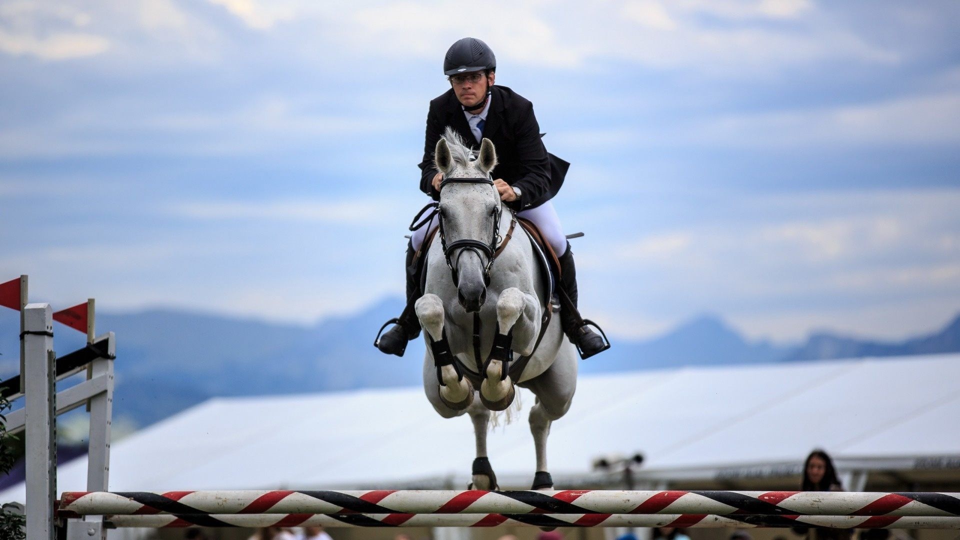 Horse jumping beauty, Striking horse leaps, Graceful equestrian sport, Dynamic horse movement, 1920x1080 Full HD Desktop