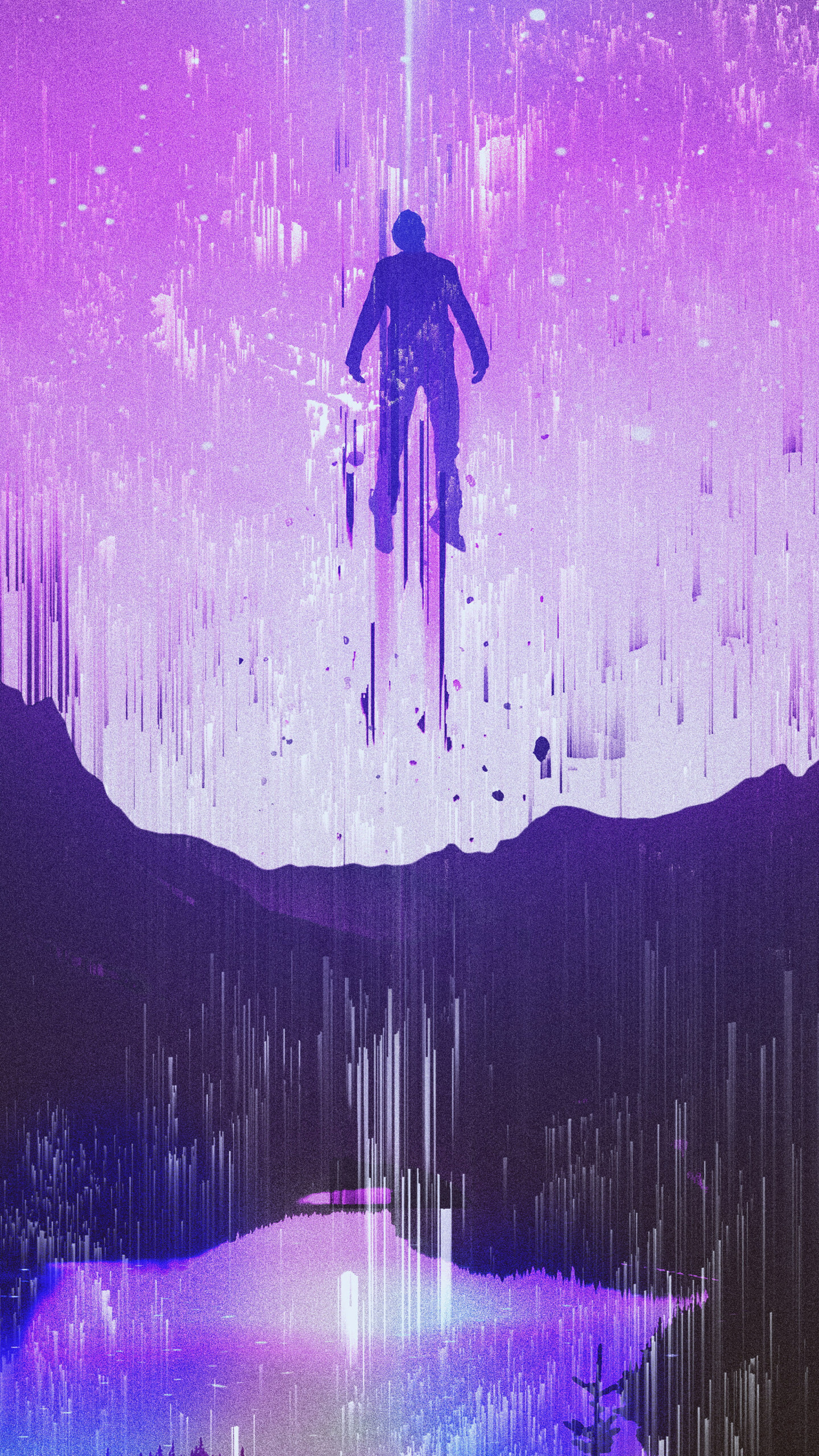 Journey through glitches, Purple life essence, Mystical moon, Artistic manifestation, 1440x2560 HD Phone