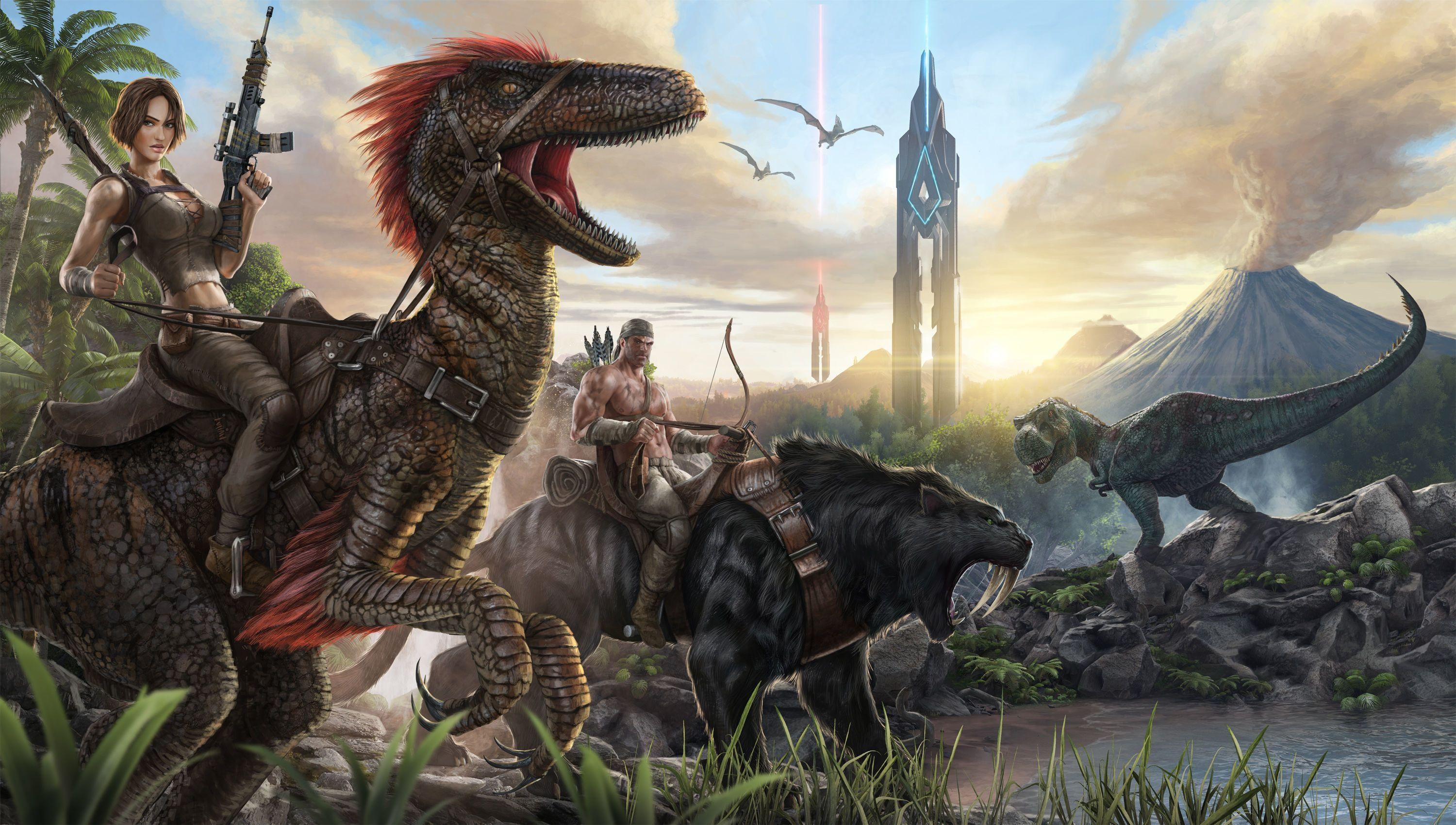 ARK Survival Evolved, Stunning wallpapers, Survival challenges, Prehistoric creatures, 3000x1710 HD Desktop