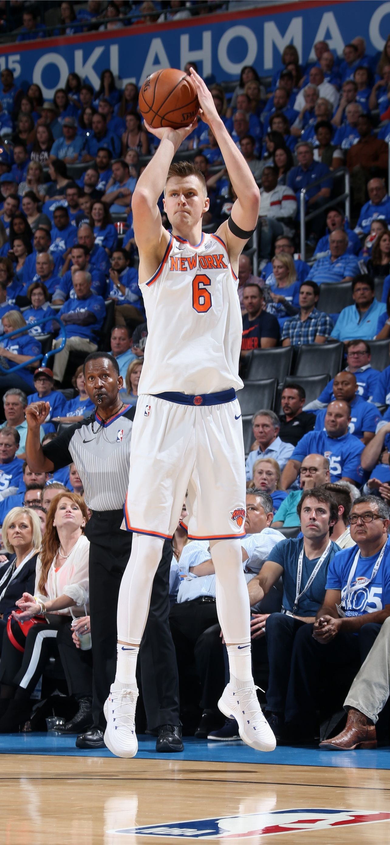 Knicks vs Thunder, Kristaps Porzingis Wallpaper, 1290x2780 HD Phone