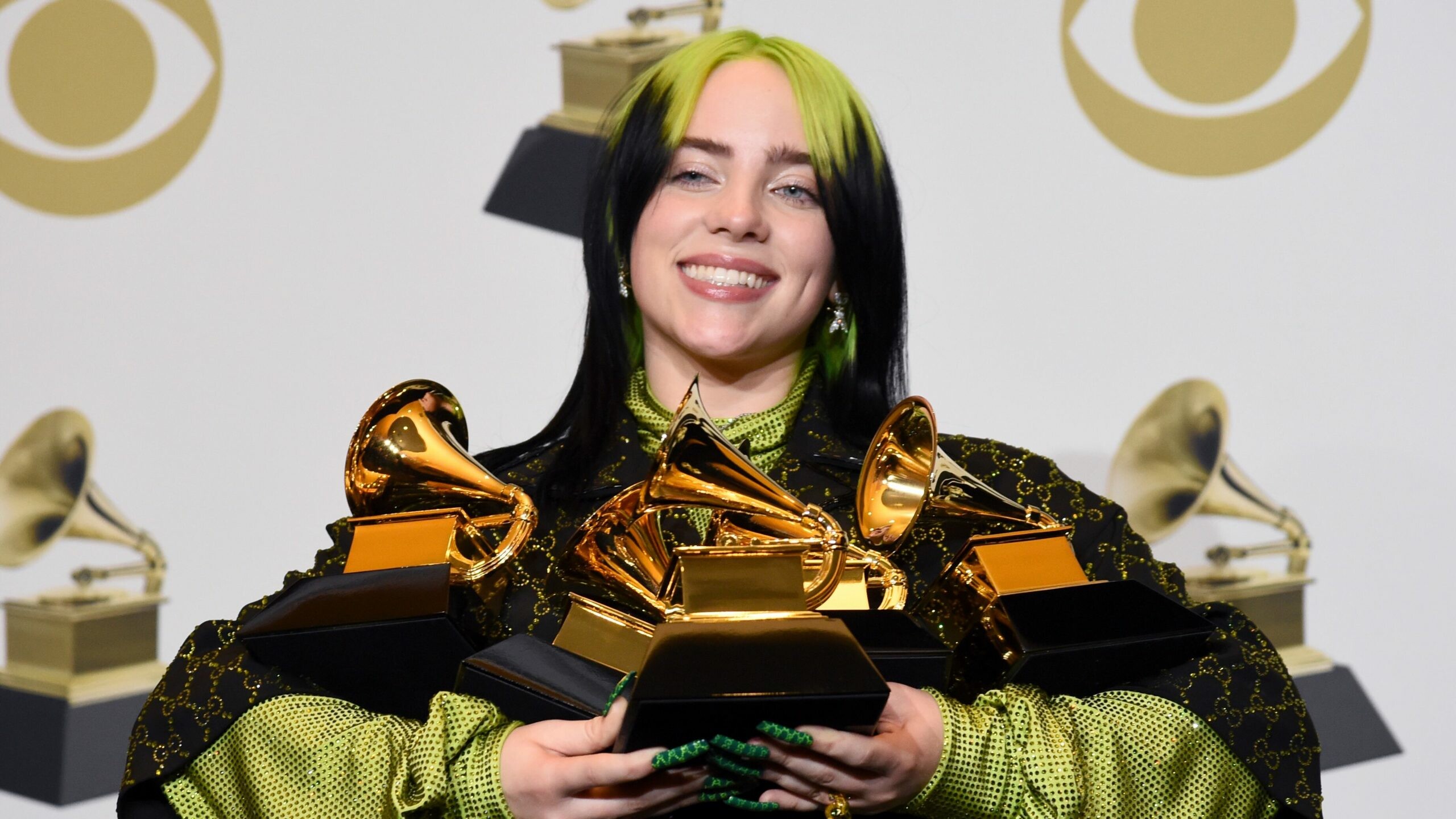 Billie Eilish, Grammy awards, History-making moment, Talented artist, 2560x1440 HD Desktop