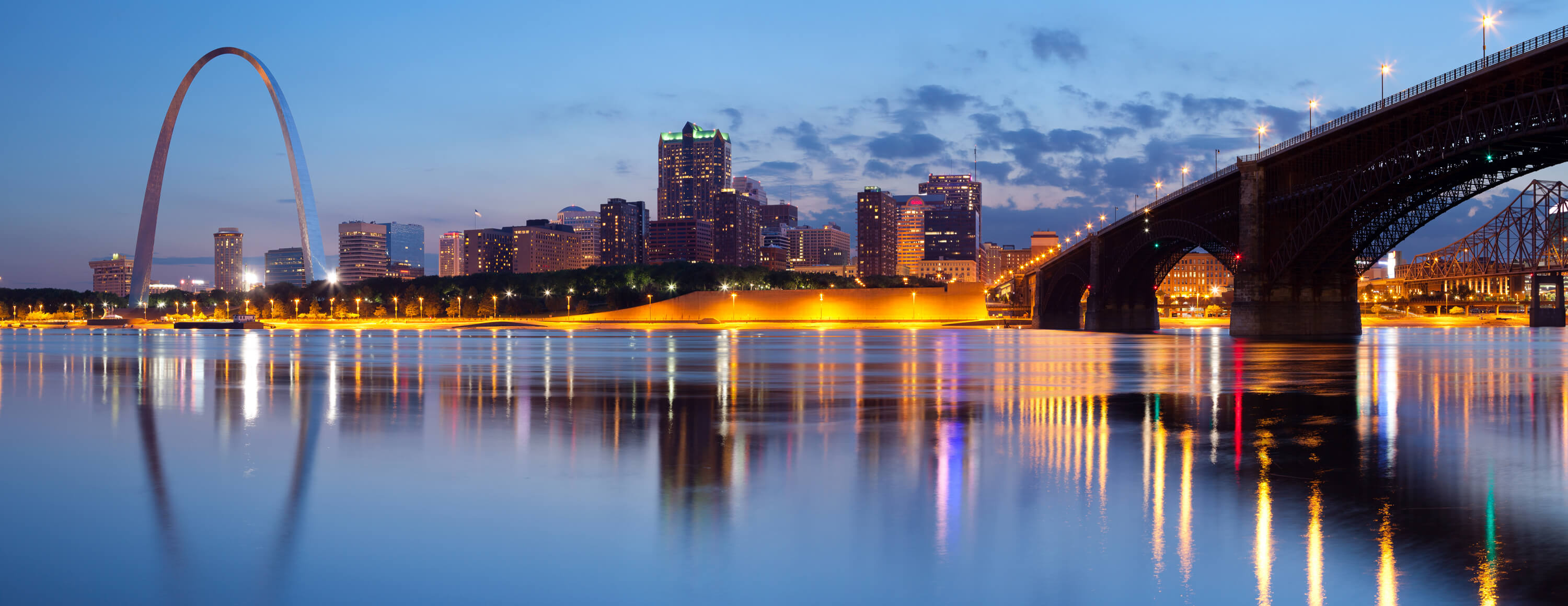 Eads Bridge, St. Louis Skyline Wallpaper, 3000x1160 Dual Screen Desktop