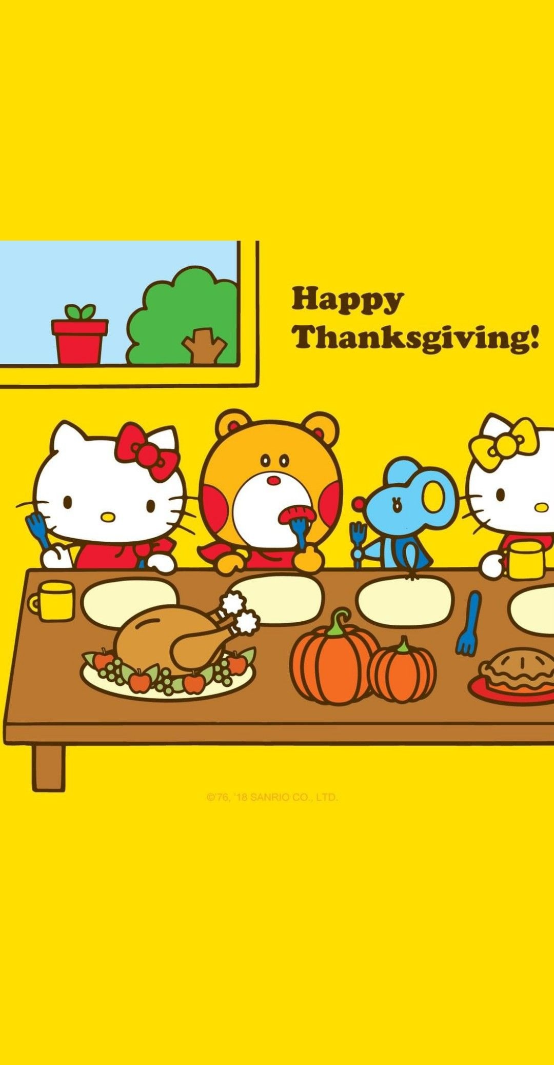 Celebration, Hello Kitty Thanksgiving Wallpaper, 1080x2080 HD Phone