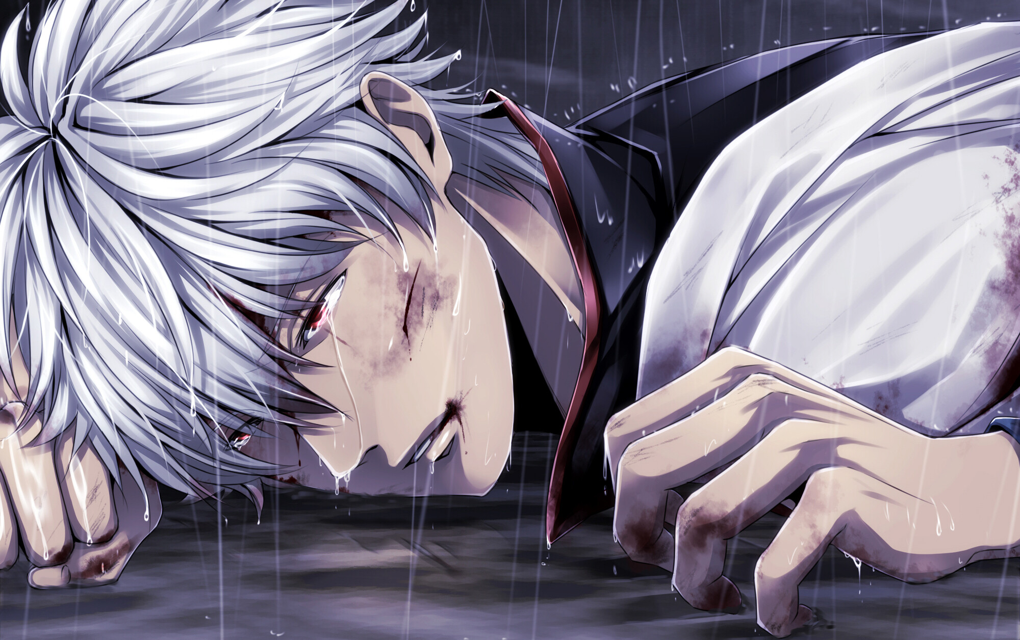 Wallpaper rain blood cut, Gintama Sakata Gintoki, Intense action, Dramatic effects, 2000x1260 HD Desktop