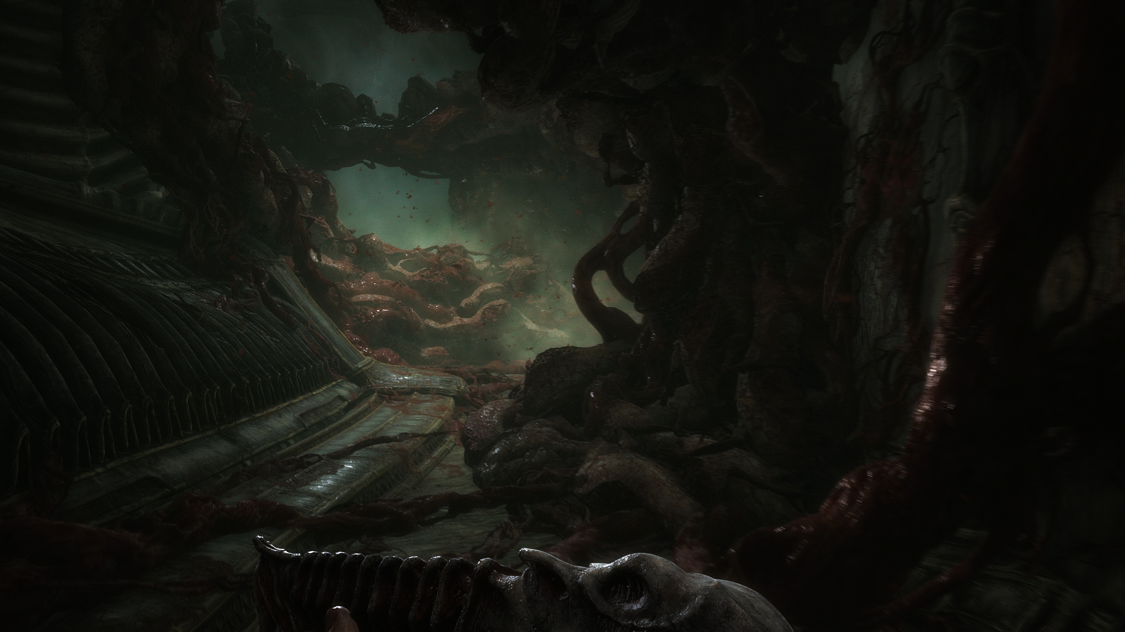 Scorn game, Eerie atmosphere, Dark corridors, Disturbing visuals, 3840x2160 4K Desktop