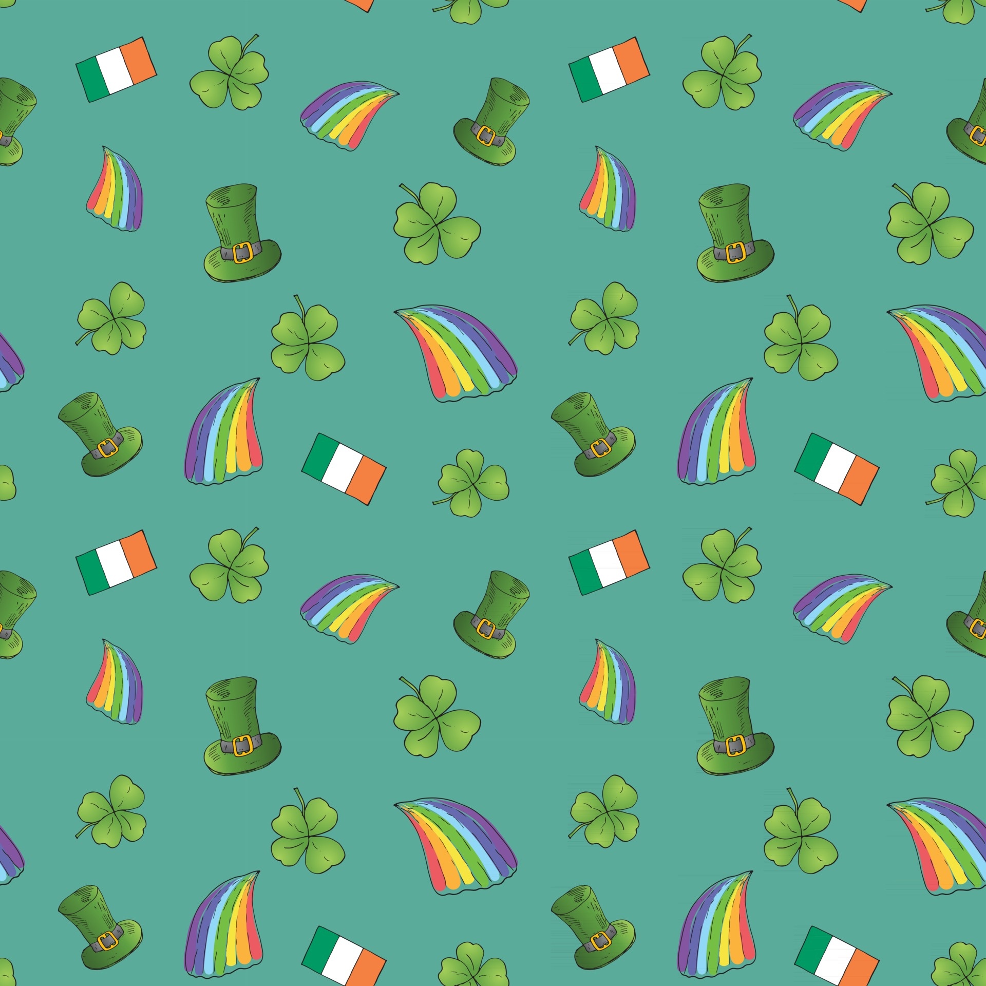 St. Patrick's Day seamless pattern, Hand-drawn doodles, Irish symbols, Luck, 1920x1920 HD Phone