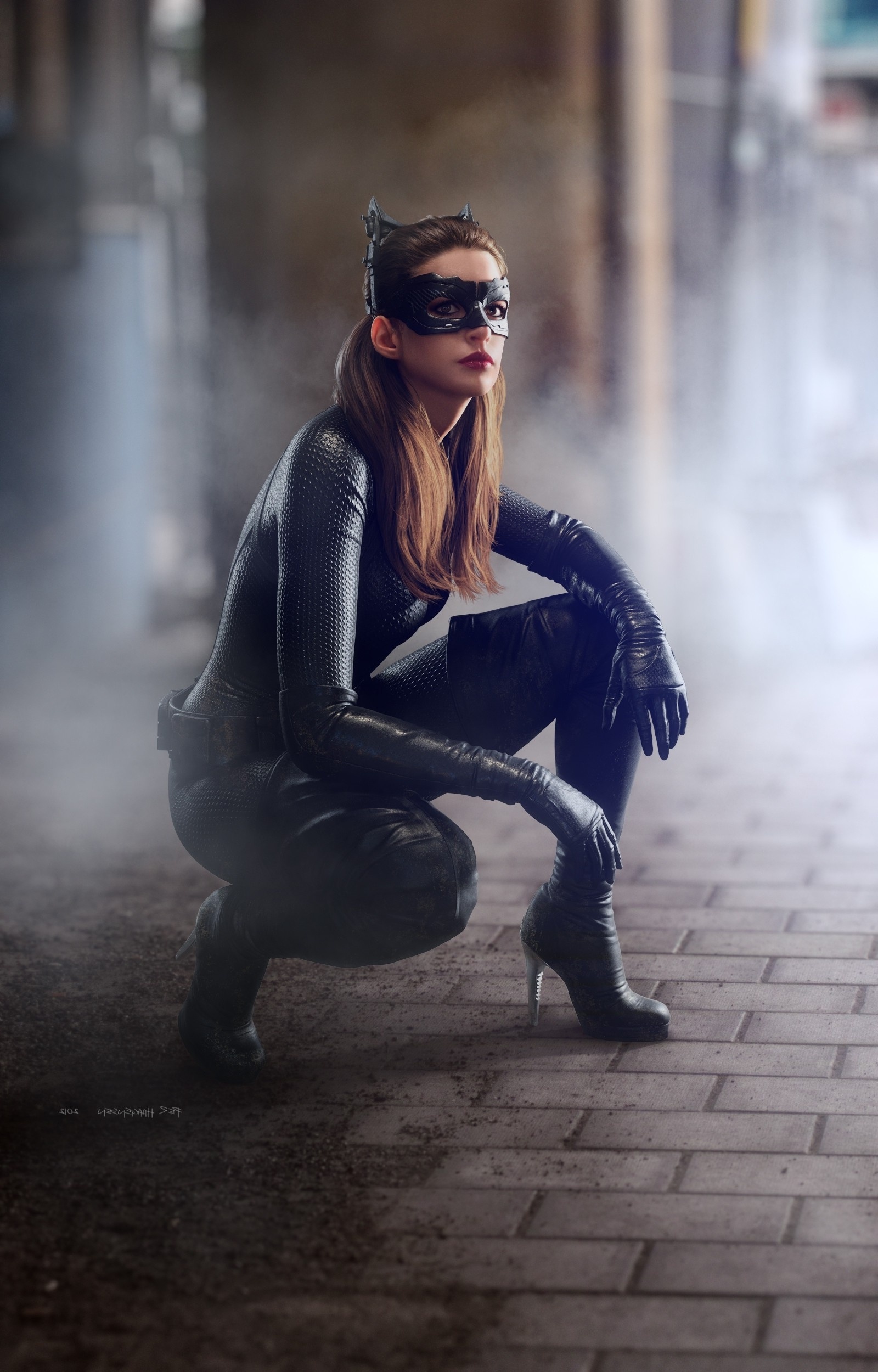 Anne Hathaway, Actress, Mask, Catwomen, 1600x2500 HD Phone