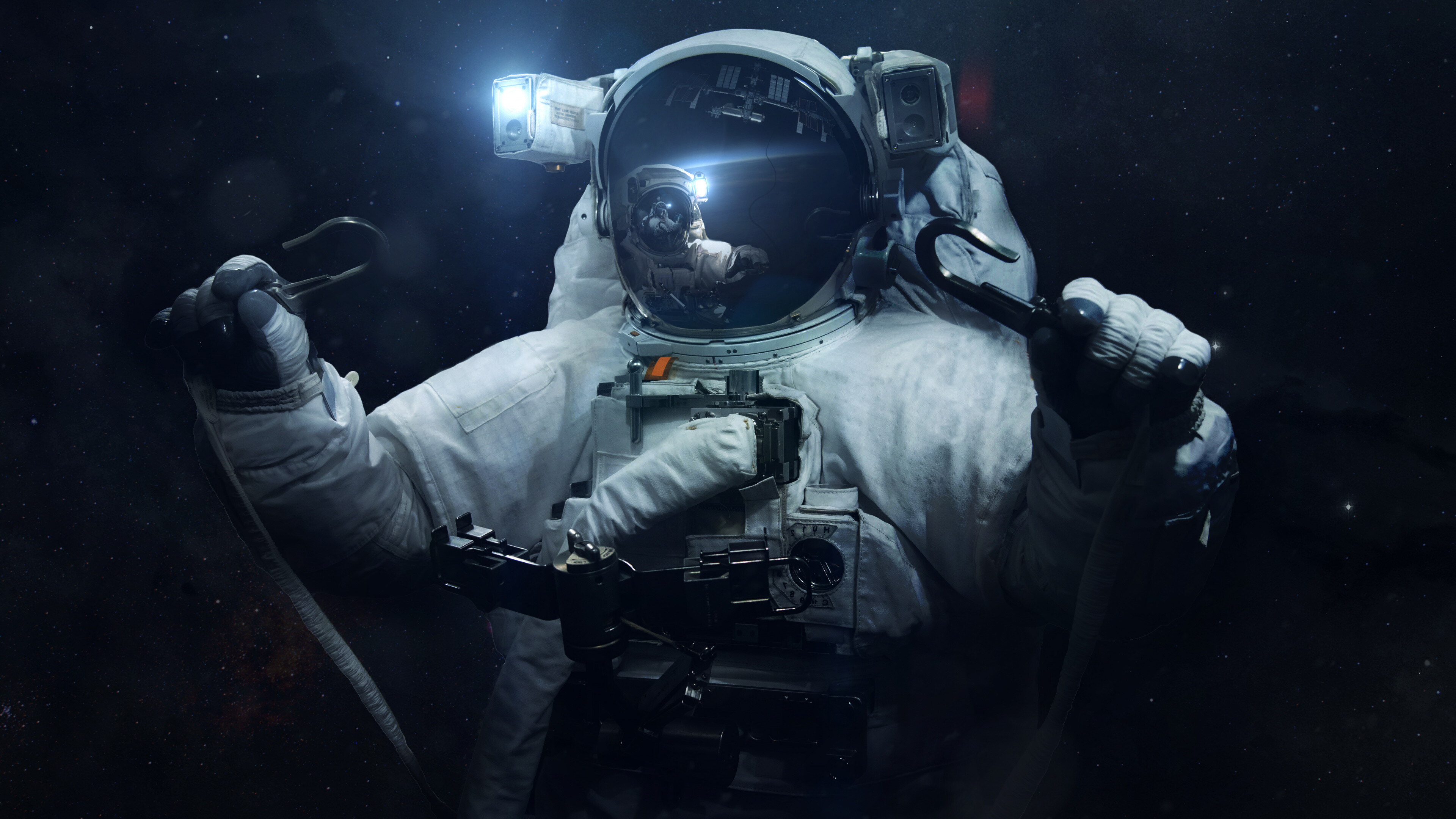 Dark space exploration, Wallpaper in 4K UHD, Widescreen format, Astronaut theme, 3840x2160 4K Desktop