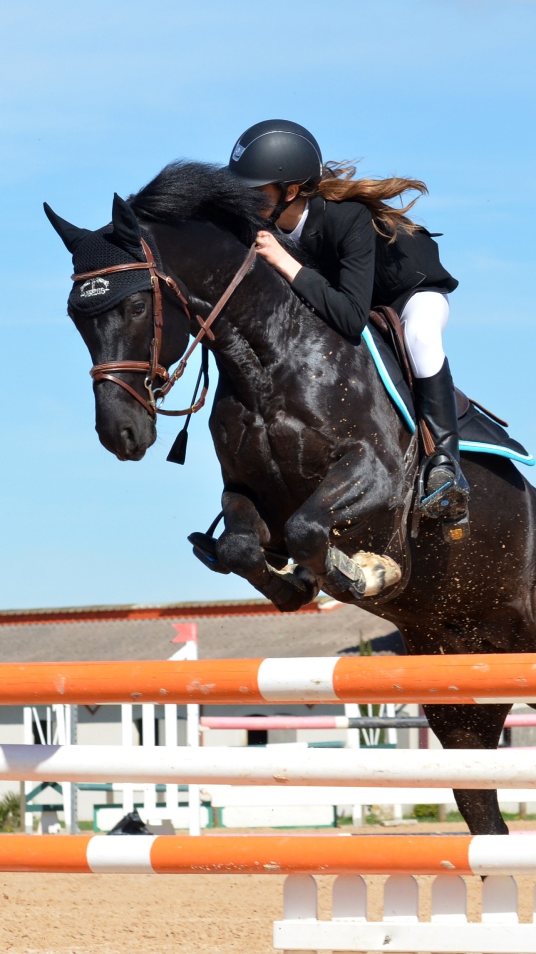 Sports show jumping, Equestrian event, Horse and rider, Graceful leap, 1080x1920 Full HD Phone