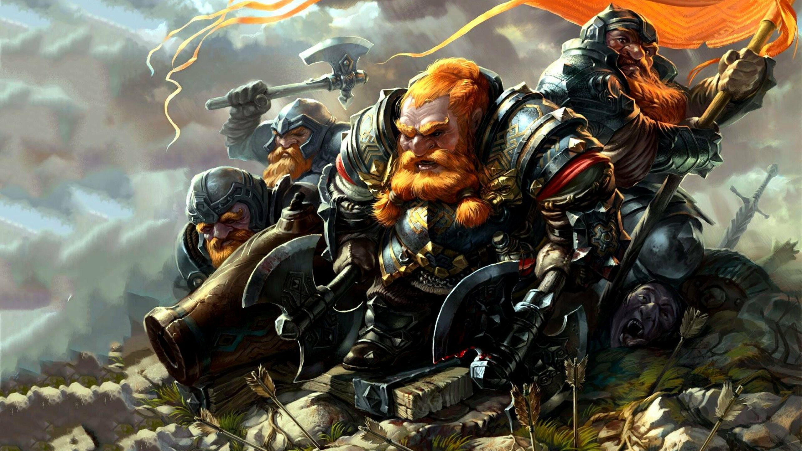 Dwarf, Fantasy warrior, Art wallpaper, HD background, 2560x1440 HD Desktop