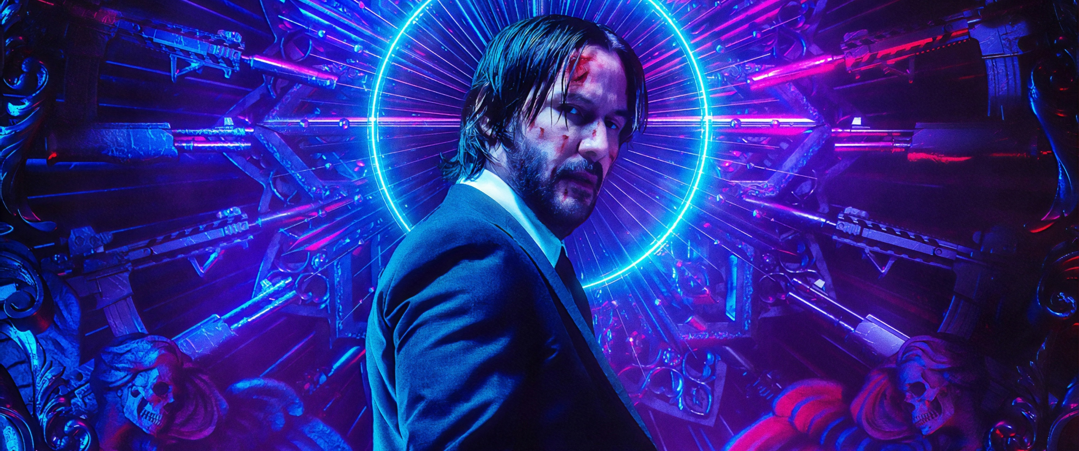 John Wick: Chapter 3 - Parabellum, Keanu Reeves, Intense action, 4K wallpapers, 3440x1440 Dual Screen Desktop