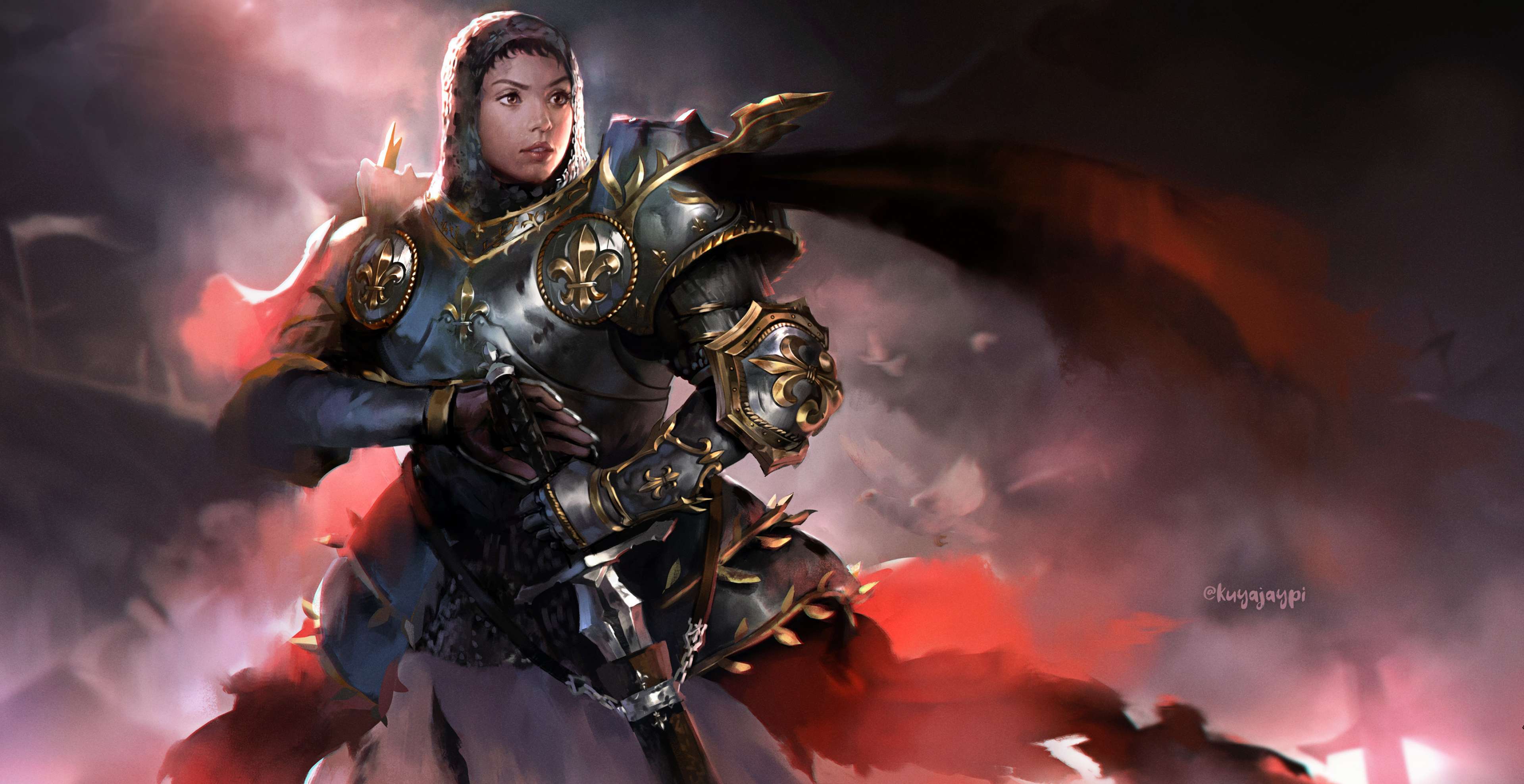 Joan of Arc, Artstation artwork, French heroine, Historical figure, 3840x1980 HD Desktop