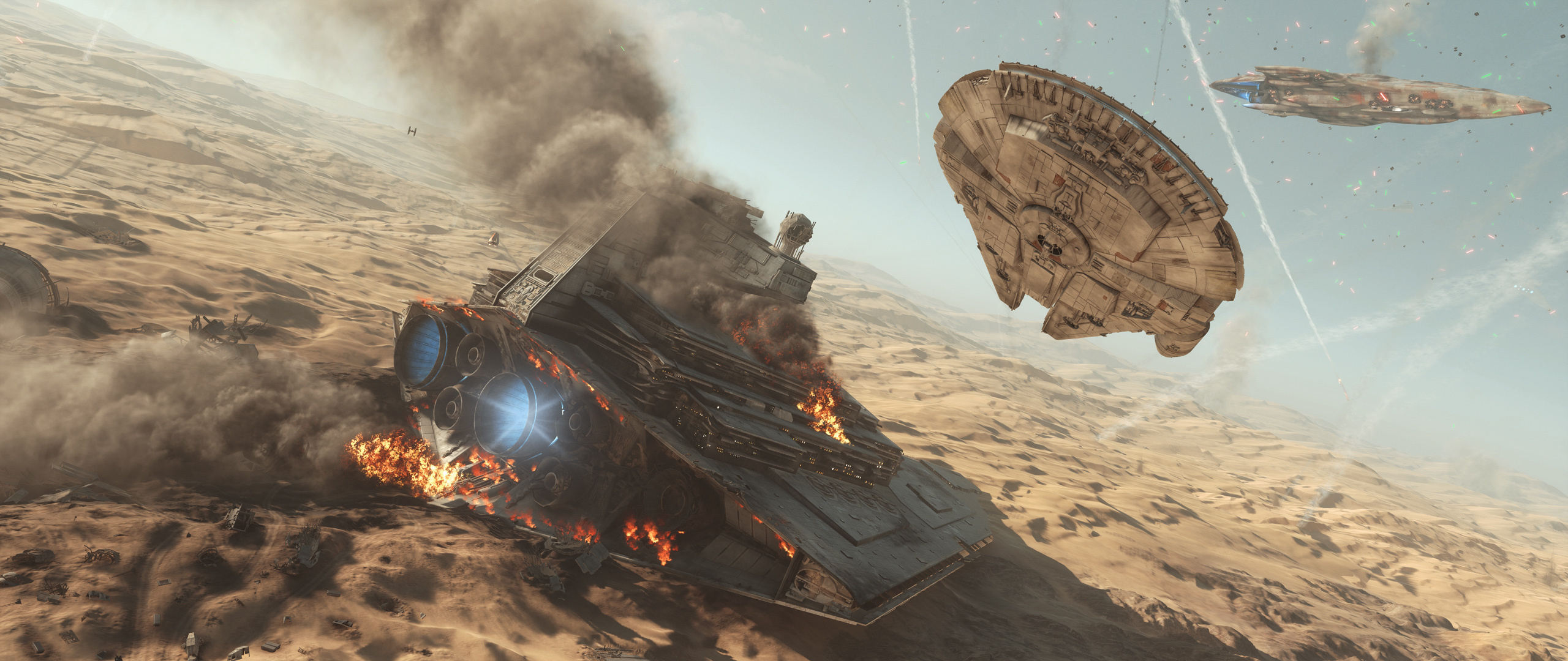 Star Wars: Battlefront, Millennium Falcon Wallpaper, 2560x1080 Dual Screen Desktop