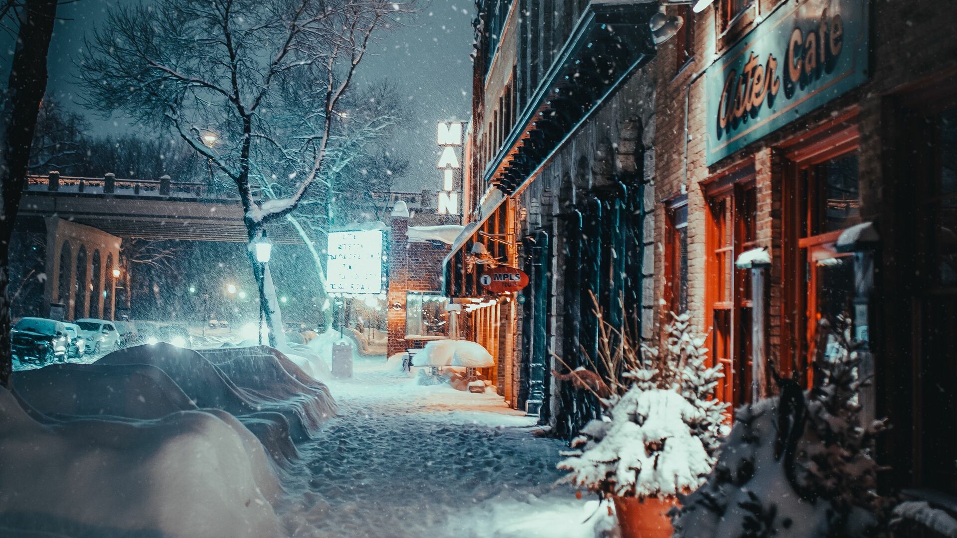 Snowfall, City evening, Nature's beauty, Winter scenery, 1920x1080 Full HD Desktop