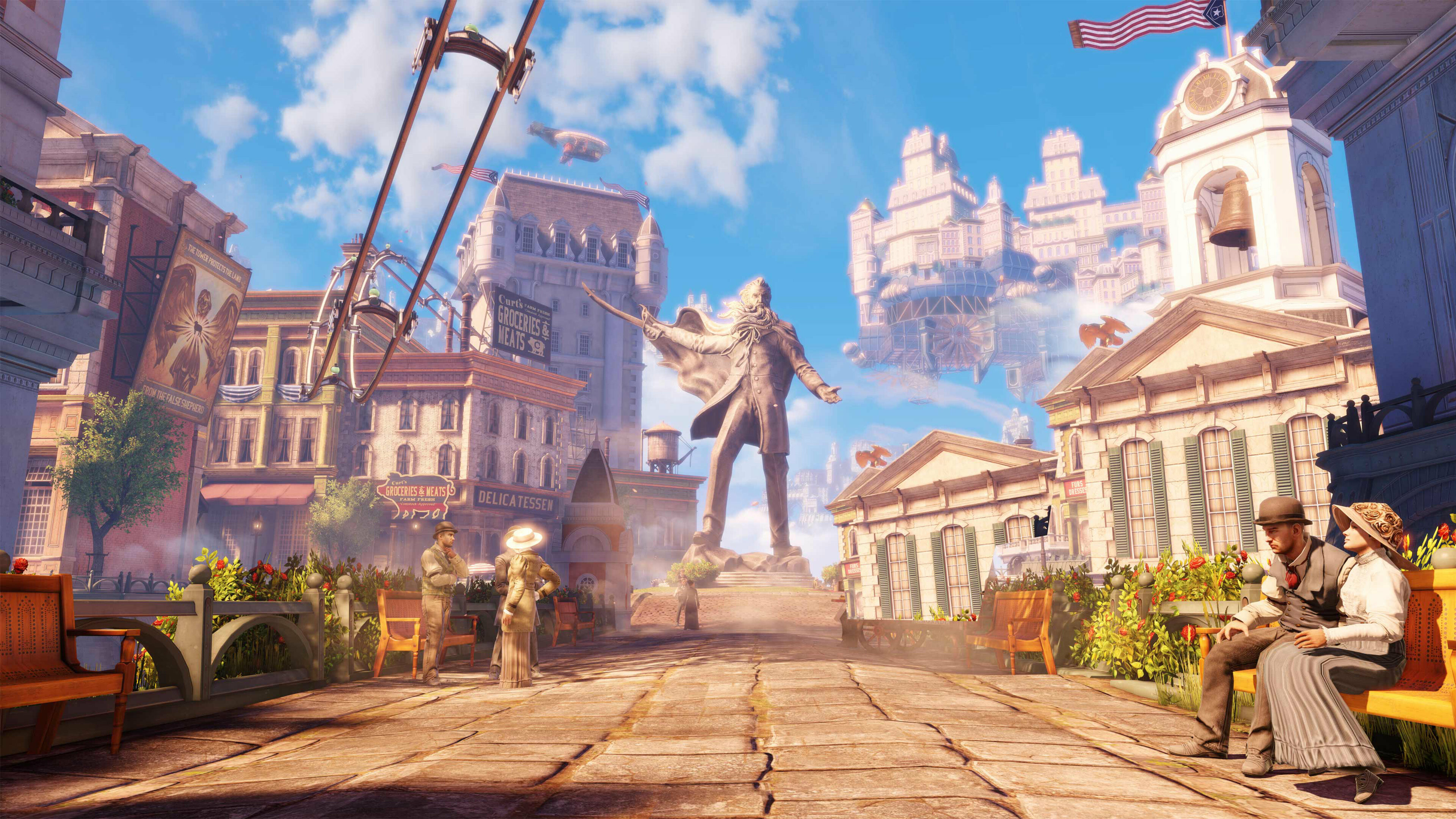 BioShock Infinite, Columbia city, Floating islands, Steampunk, 3840x2160 4K Desktop