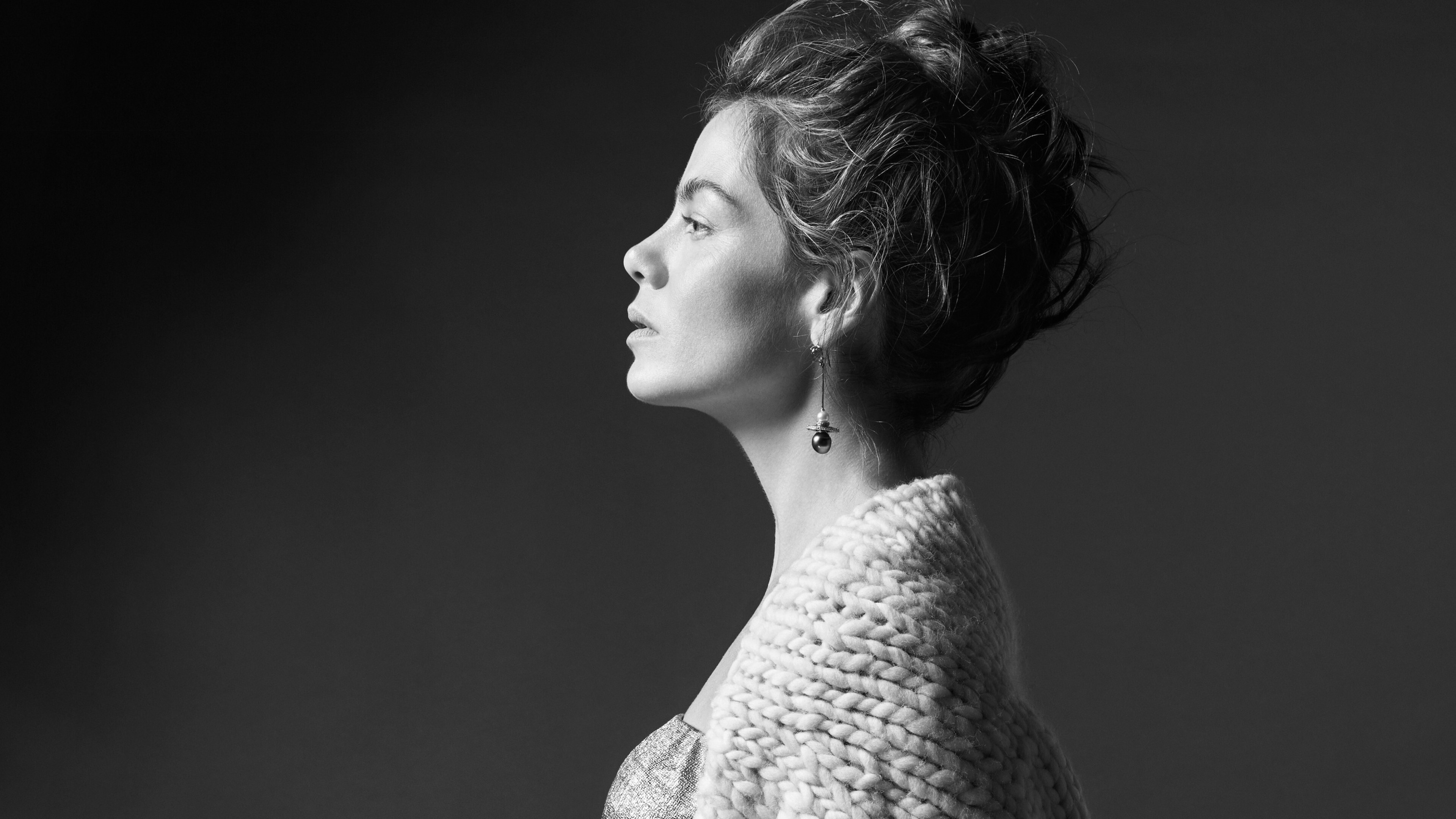 Michelle Monaghan, Actress, Monochrome, Profile view, 3840x2160 4K Desktop