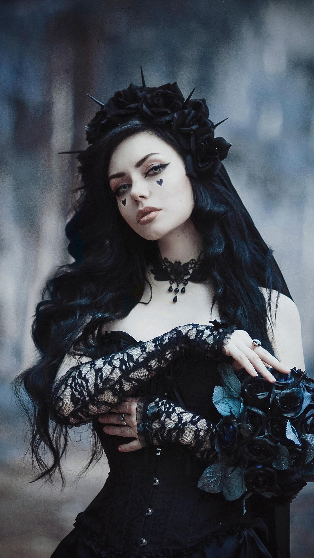 Black goth girl, Bold presence, Gothic fashion, Striking visuals, 1080x1920 Full HD Phone