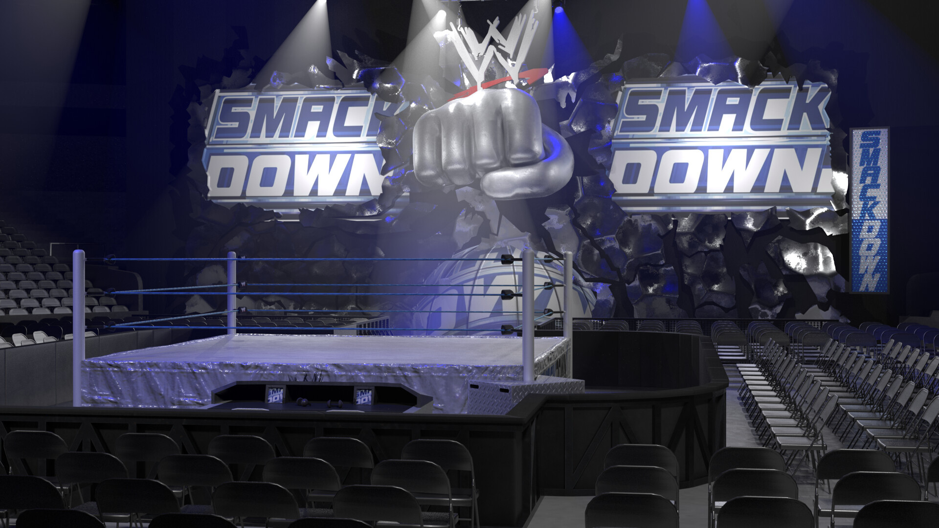 ArtStation creation, SmackDown arena, Nostalgic design, Wrestling nostalgia, 1920x1080 Full HD Desktop