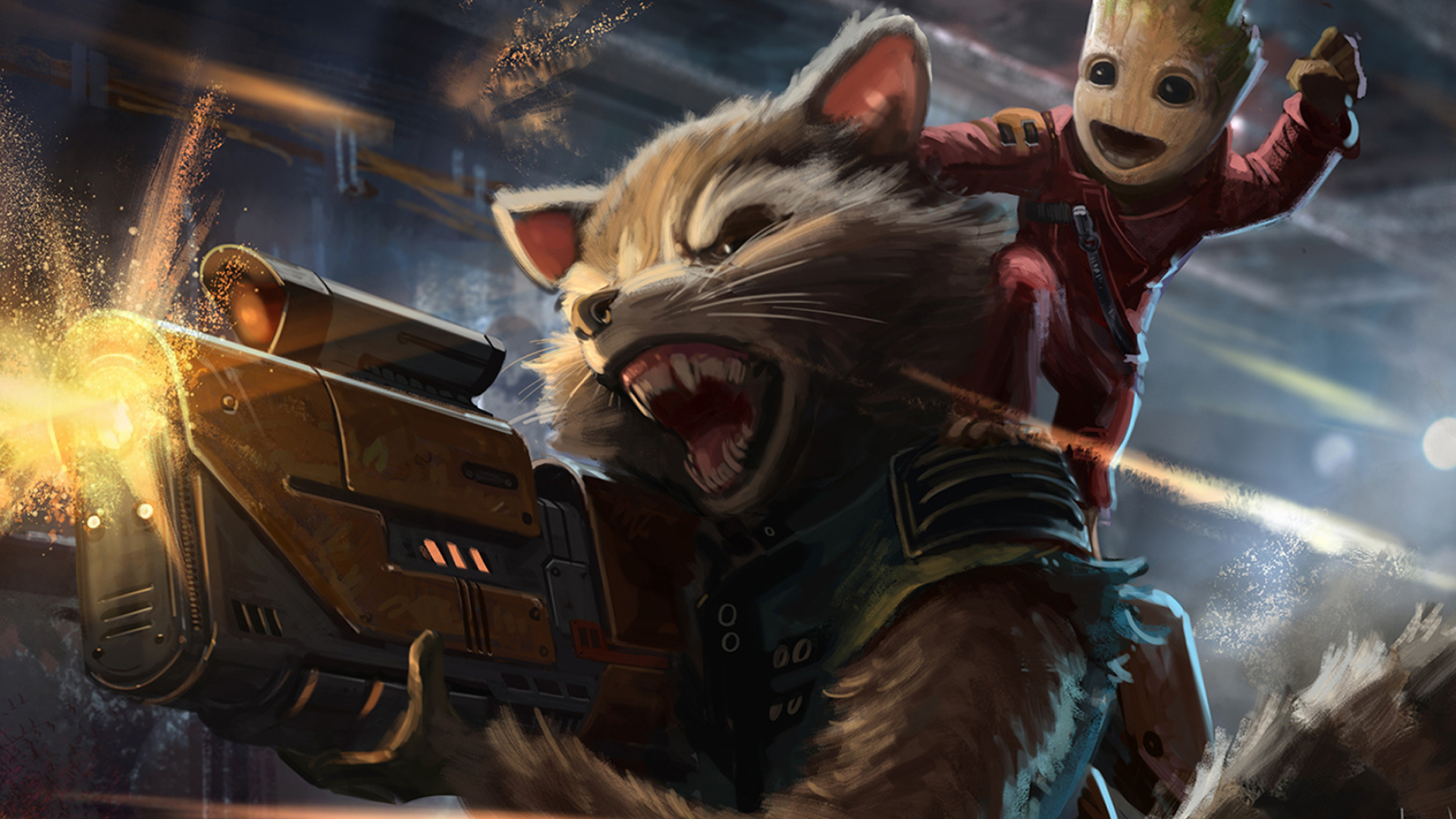 Baby Groot and Rocket raccoon, Movie artwork, HD wallpapers, 1920x1080 Full HD Desktop