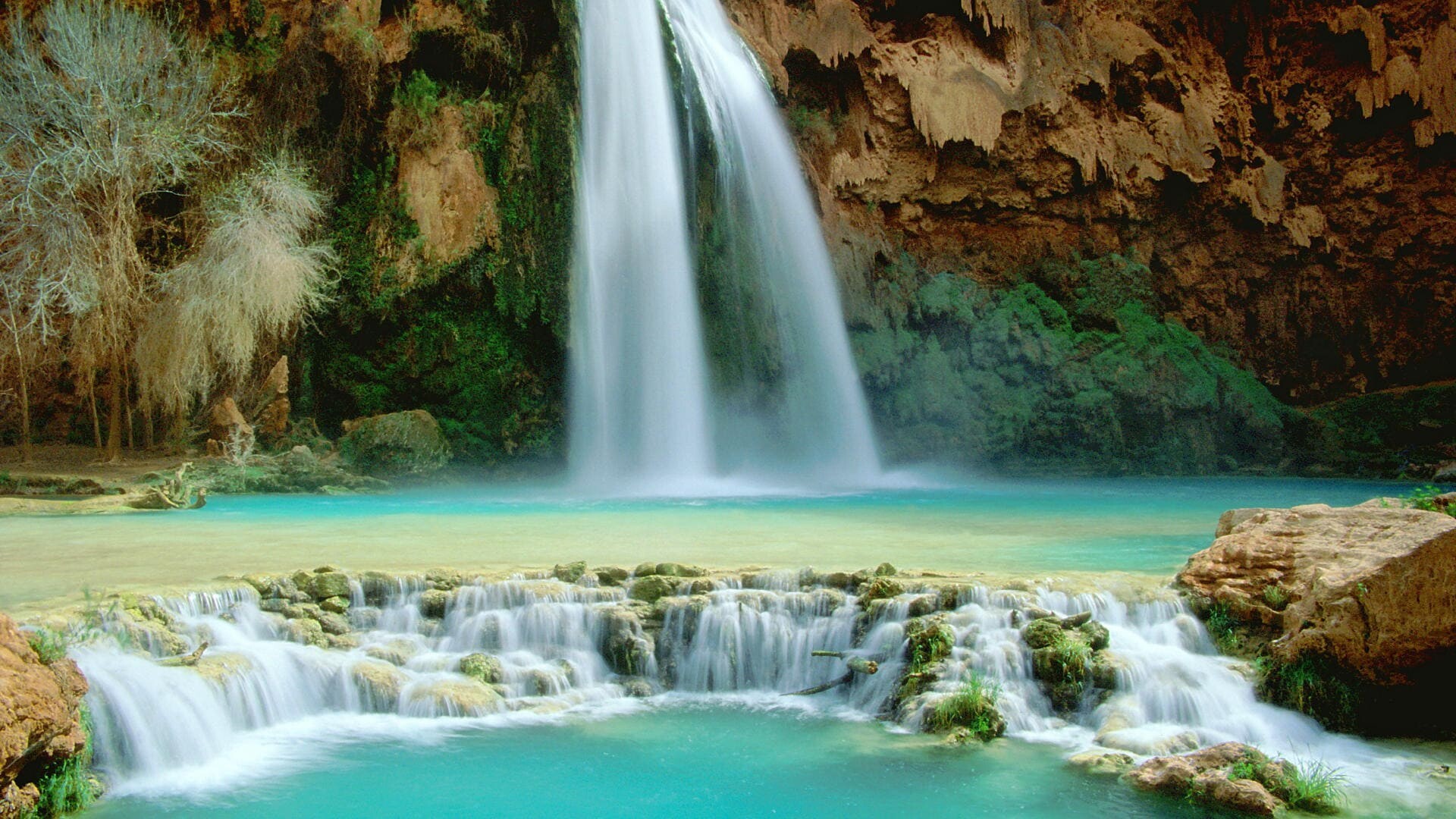 Waterfall allure, Mesmerizing beauty, Serene atmosphere, Picturesque view, 1920x1080 Full HD Desktop