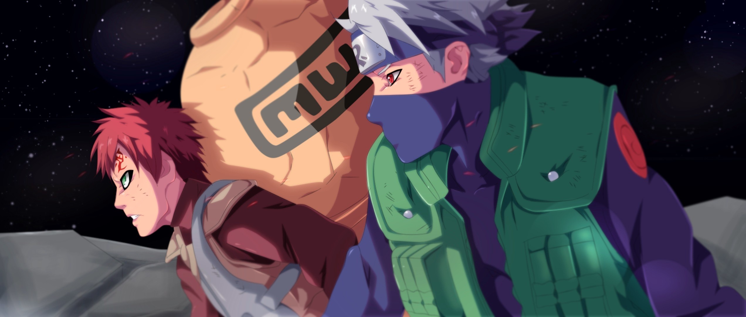 Gaara, Kakashi, 2550x1080 Dual Screen Desktop