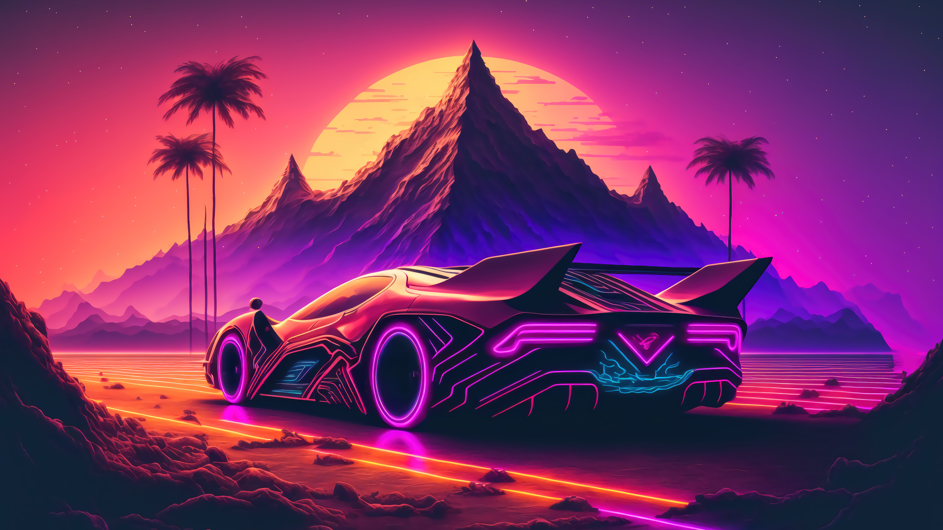 Retrowave, 4K Backgrounds Wallpaper, 3840x2160 4K Desktop