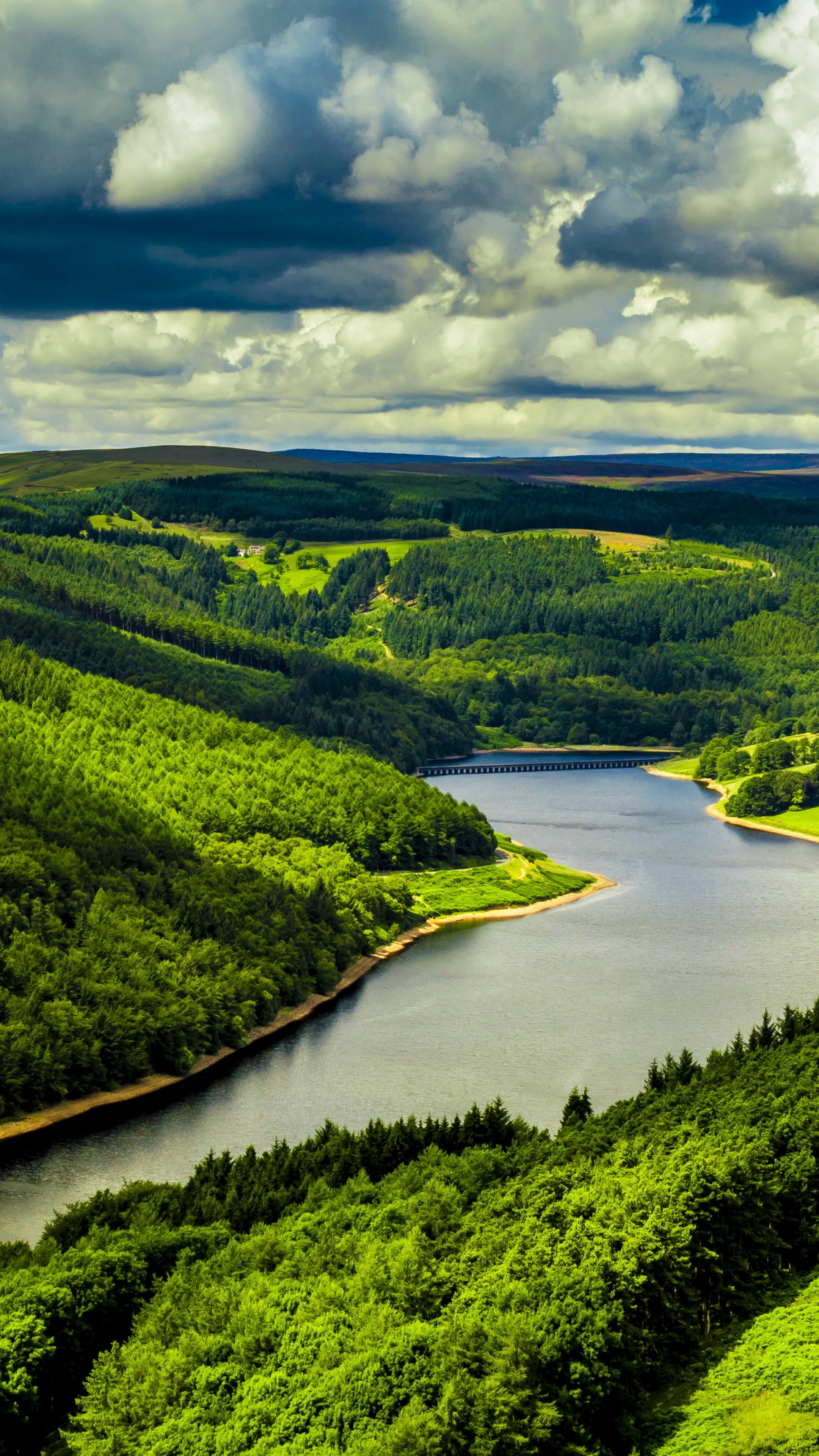 UK's landscapes, River's flow, Tree-covered hills, HD wallpaper, 2160x3840 4K Phone