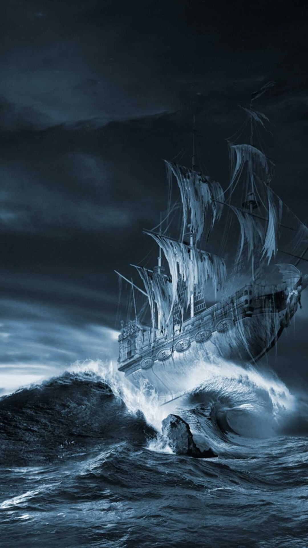 Ghost Ship, Mysterious voyage, Enigmatic vessel, Haunting atmosphere, 1080x1920 Full HD Phone