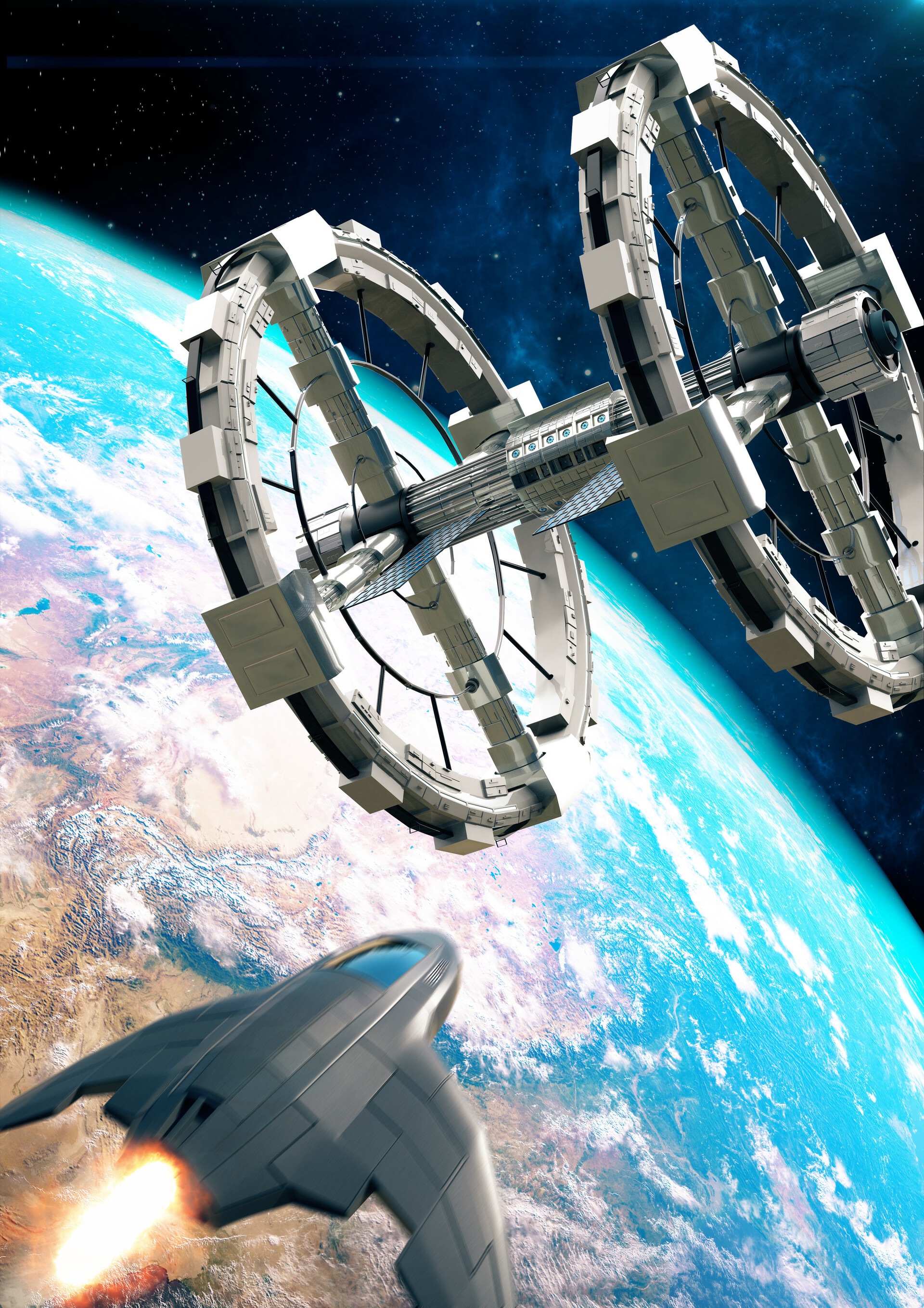 Space station, Sci-fi concept art, Extraterrestrial habitat, Epic space scene, 1920x2720 HD Phone