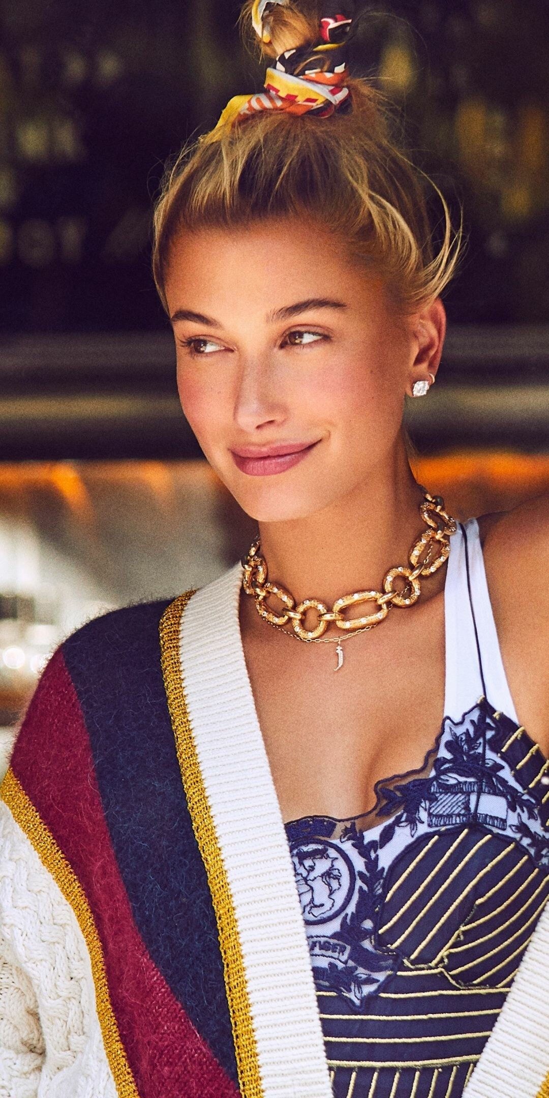 Hailey Bieber smile, Harper Bazaar photoshoot, Wallpaper elegance, Celebrity style, 1080x2160 HD Phone