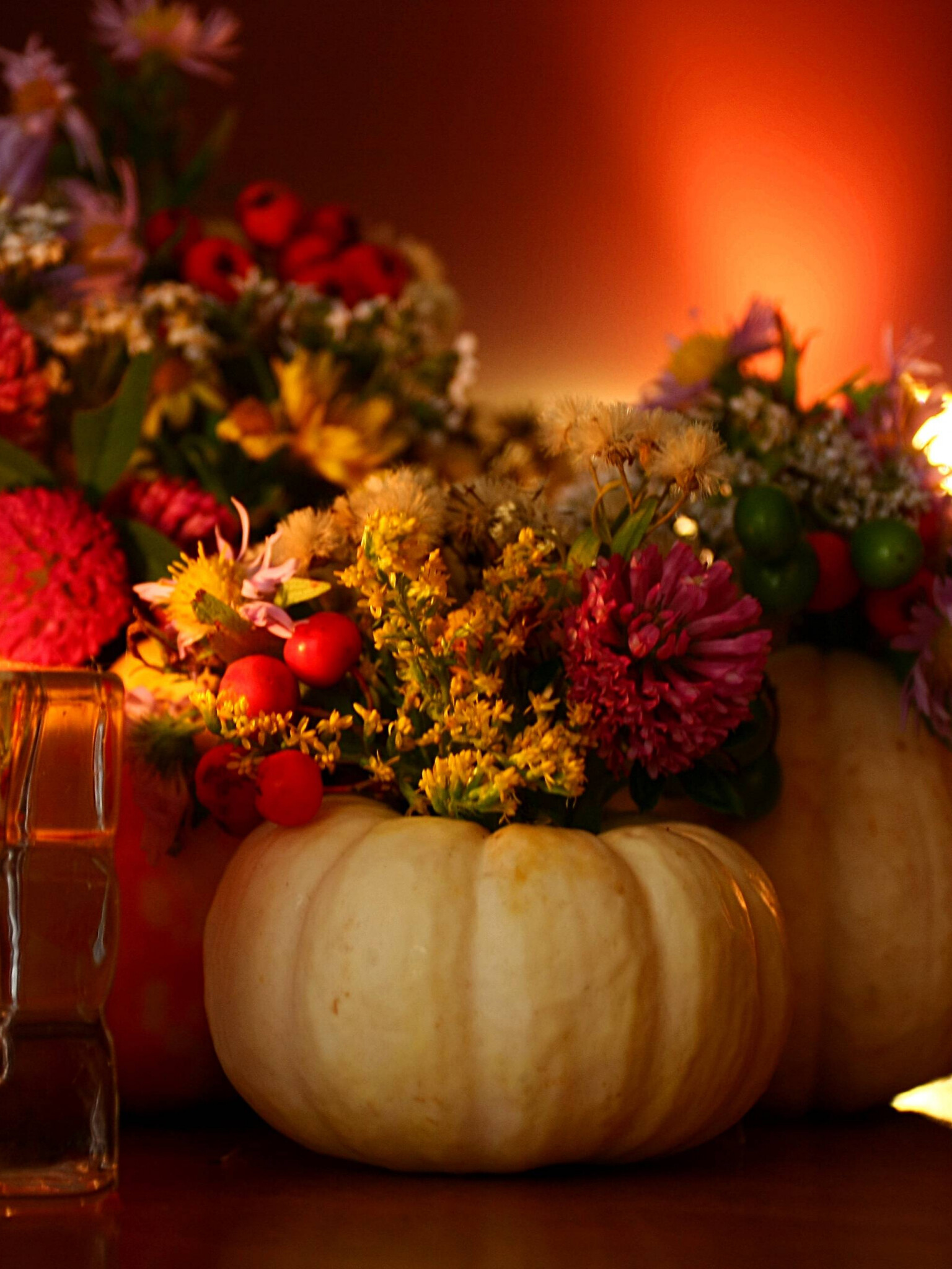 Pumpkin and Flowers, Thanksgiving Wallpaper, 1540x2050 HD Phone