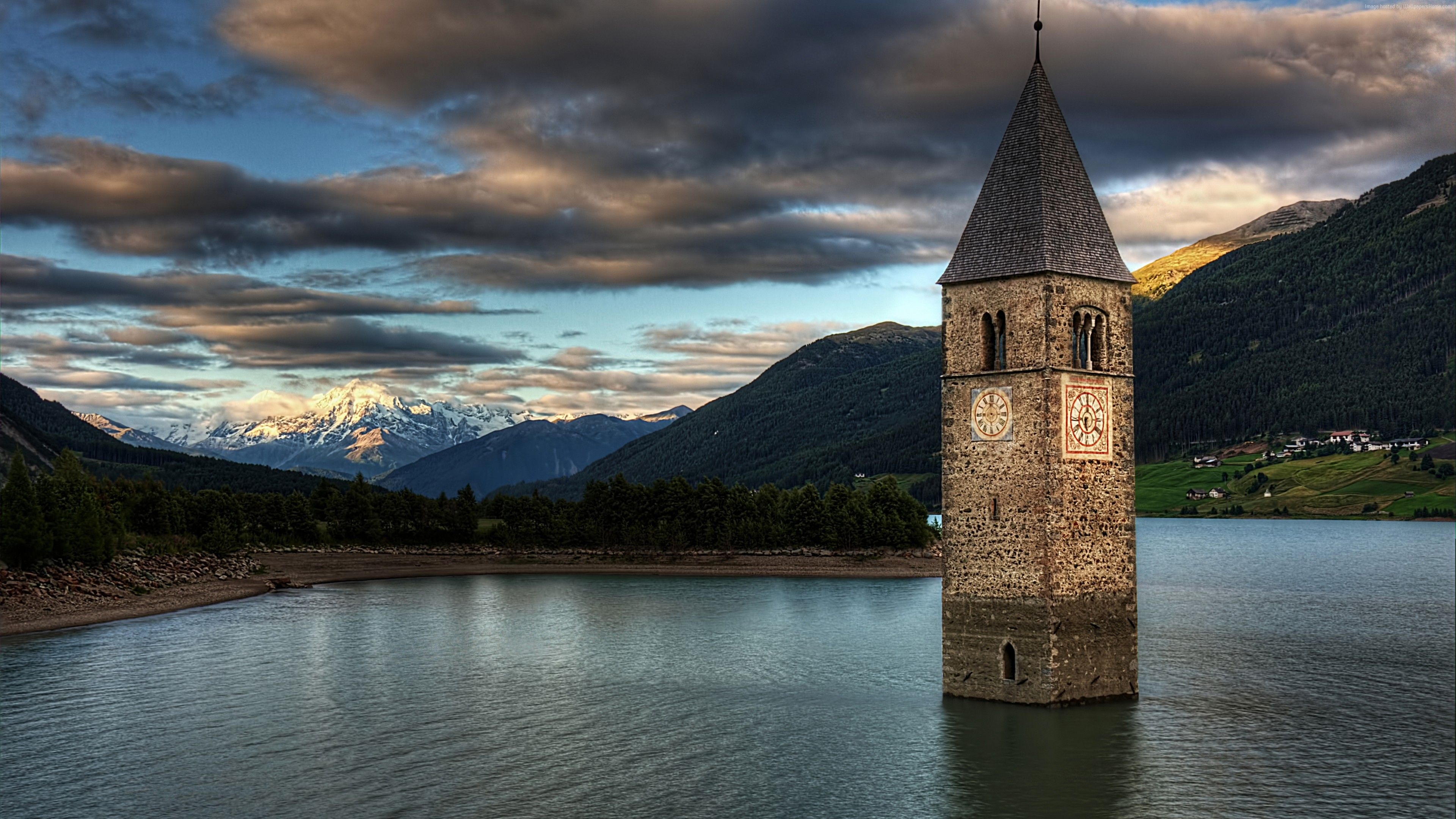 Lake Reschen, Europe Wallpaper, 3840x2160 4K Desktop