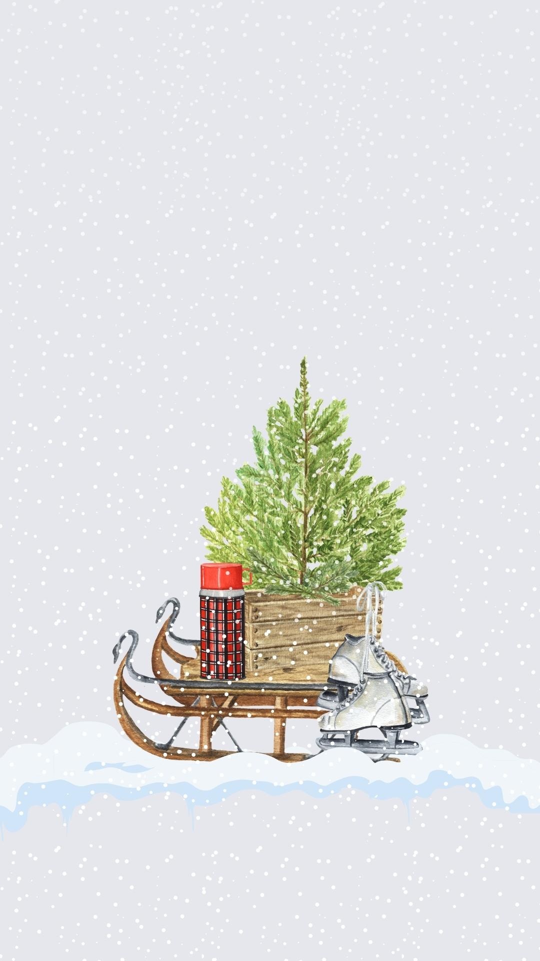 Sleigh, Cute Christmas Wallpaper, 1080x1920 Full HD Phone