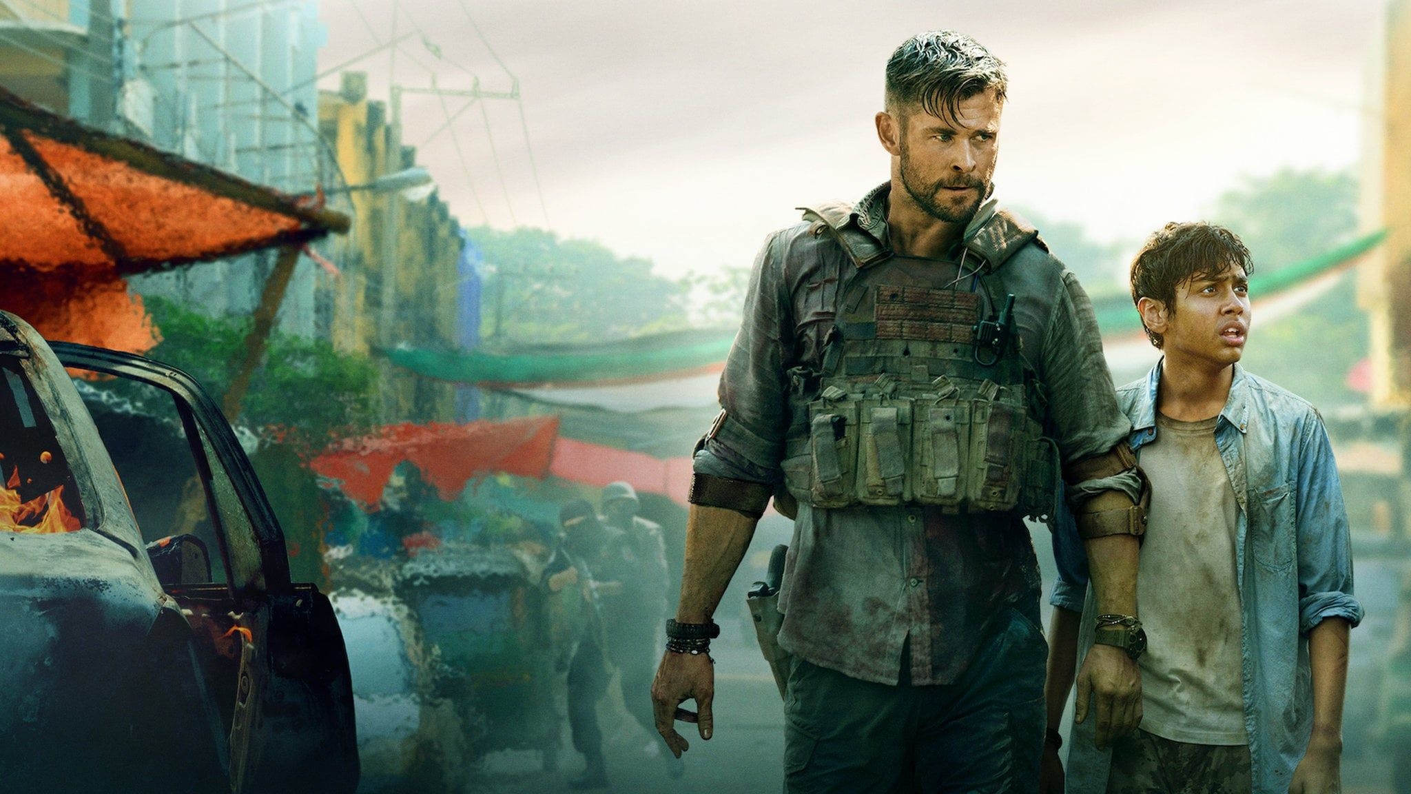 Extraction movie, Tyler Rake character, Heroic mission, Adrenaline-fueled adventure, 2050x1160 HD Desktop