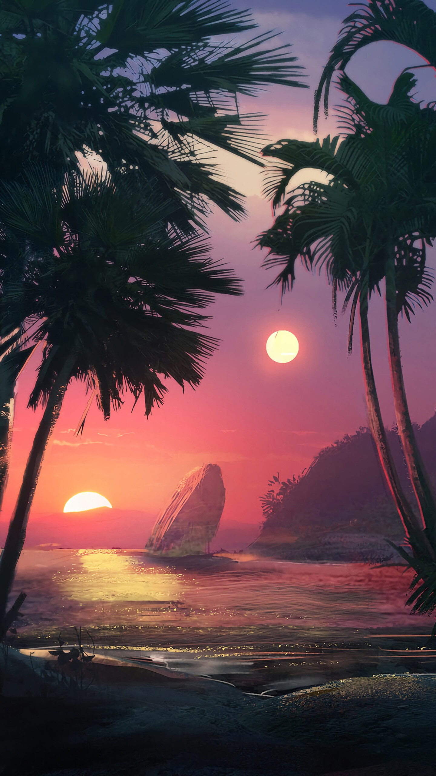 Palm tree paradise, Tropical getaway, Exotic beauty, Sunlit beaches, 1440x2560 HD Phone