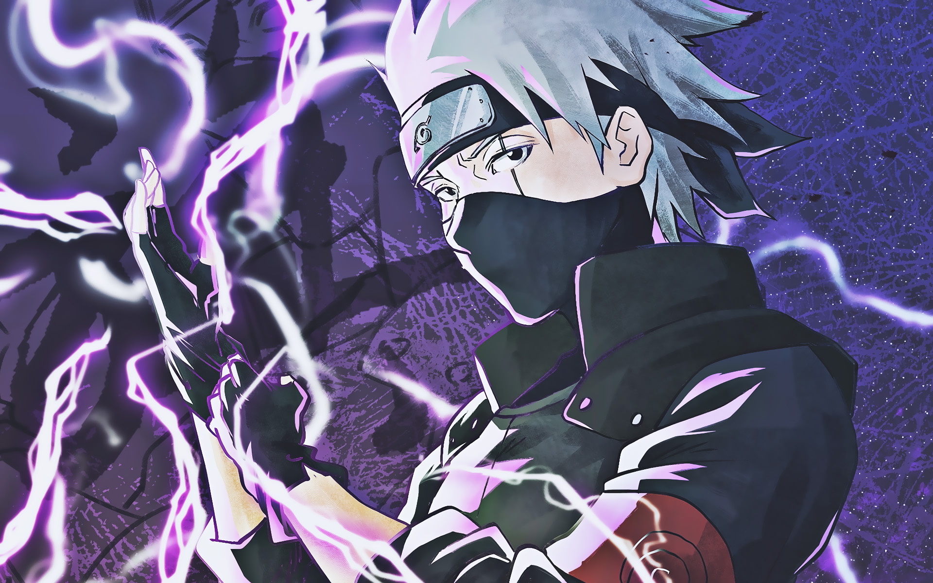 Kakashi Hatake, Purple lightings, Sharingan power, Anime battle, 1920x1200 HD Desktop