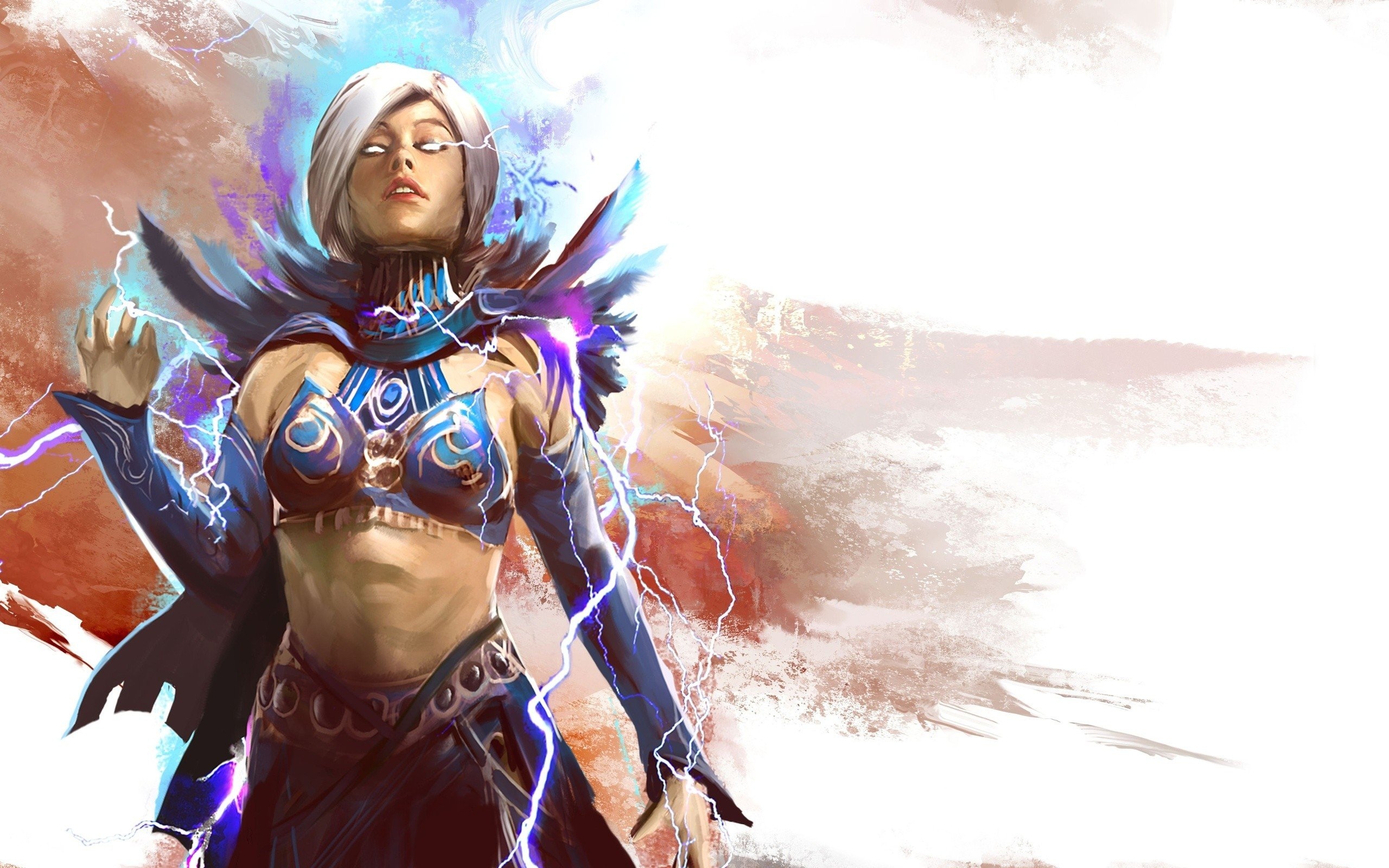 Women mage, Guild Wars 2, White hair, Fantasy art, 2560x1600 HD Desktop