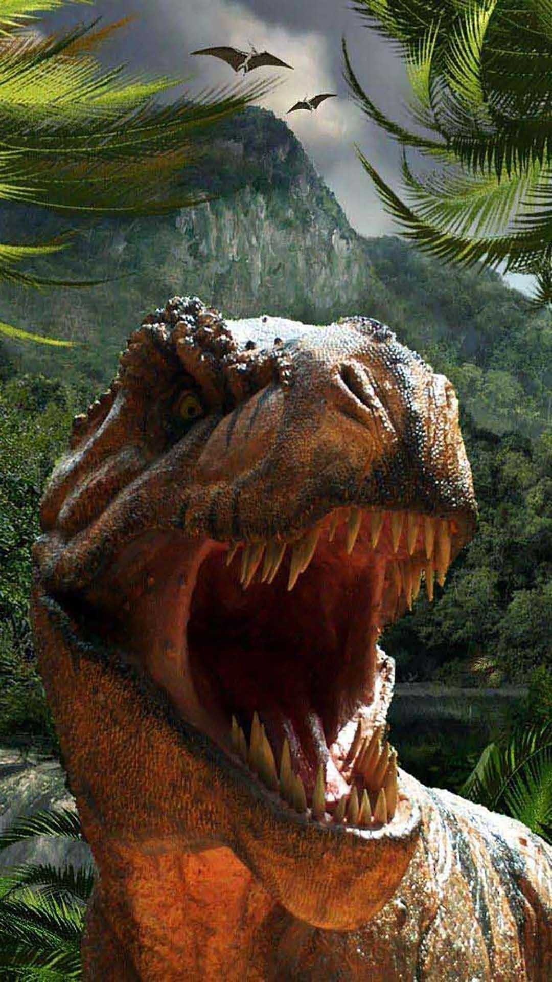 Vibrant wallpaper, Dinosaur theme, Primeval beauty, Mesozoic era, 1080x1920 Full HD Phone