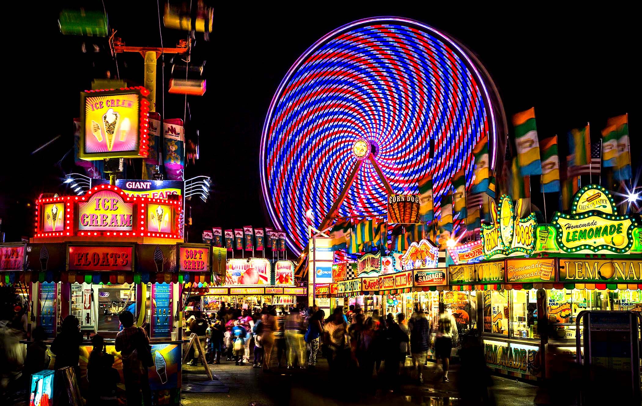 Fair lights at night, Magical ambiance, Funfair atmosphere, Brightly lit, 2100x1330 HD Desktop