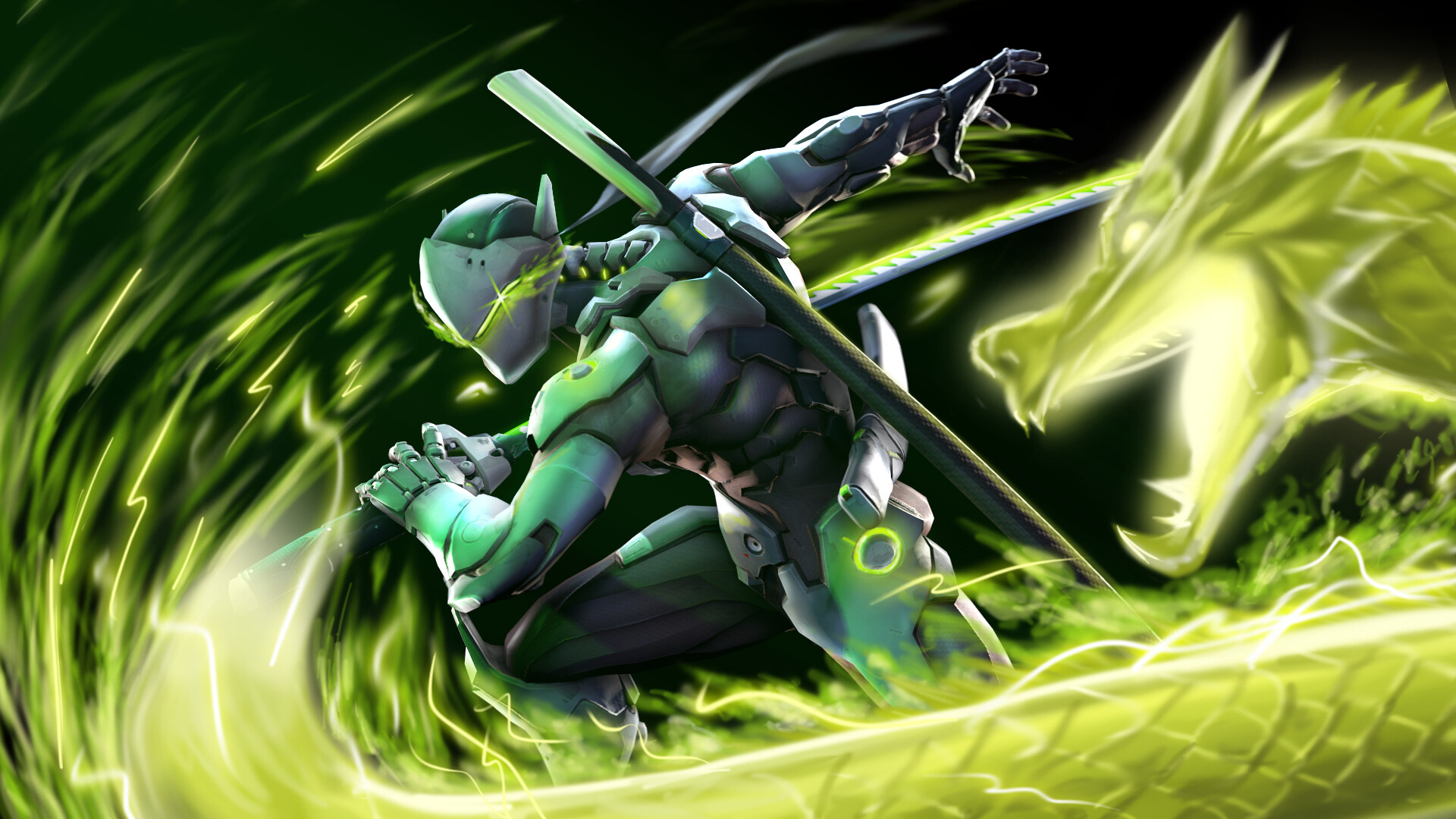 Genji, Overwatch wallpapers, Blade of the dragon, Futuristic vibes, 1920x1080 Full HD Desktop