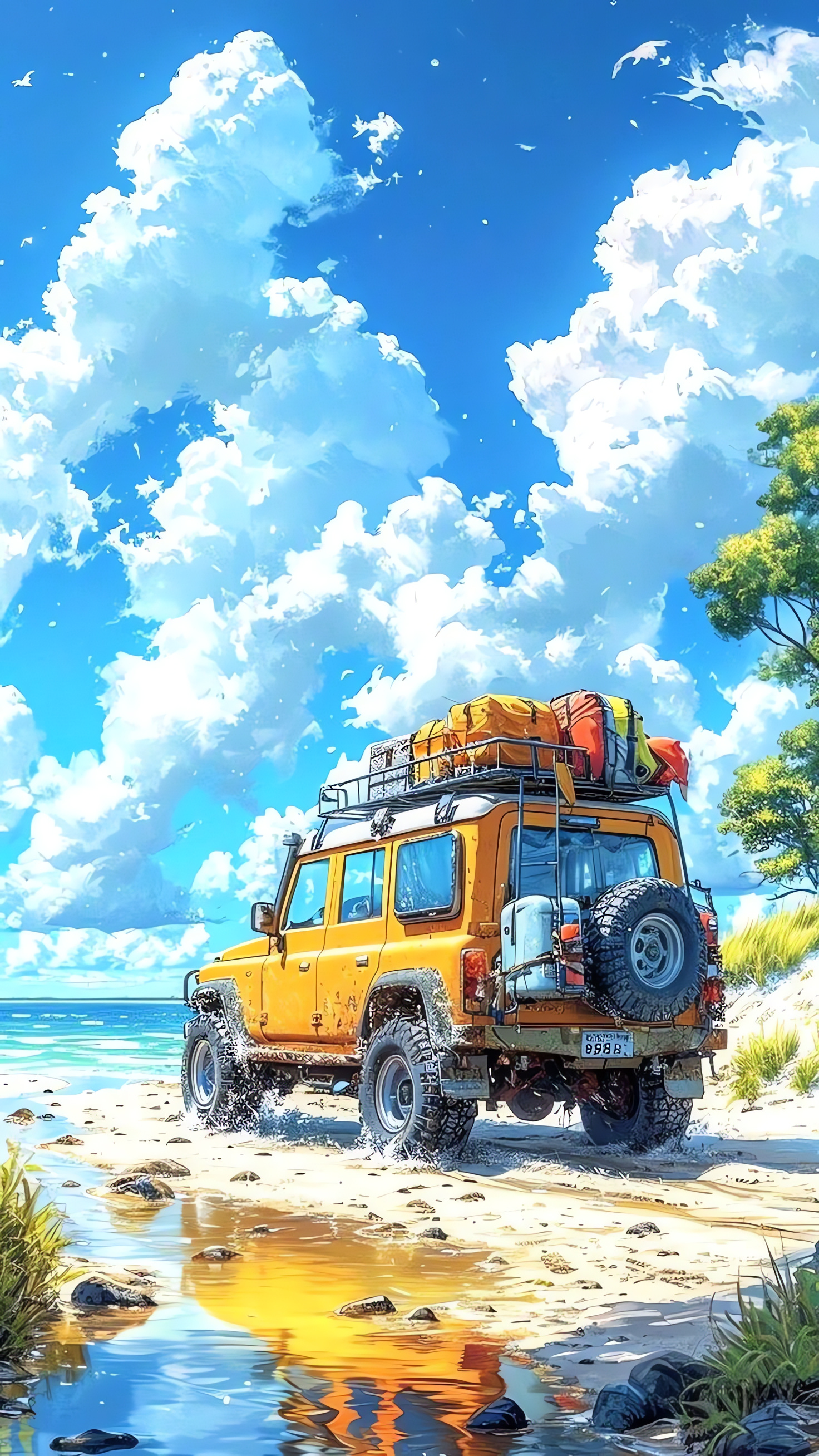 Sunny Beach, SUV, Cloudy Sky, Jeep, Car Travelling, HD Wallpaper