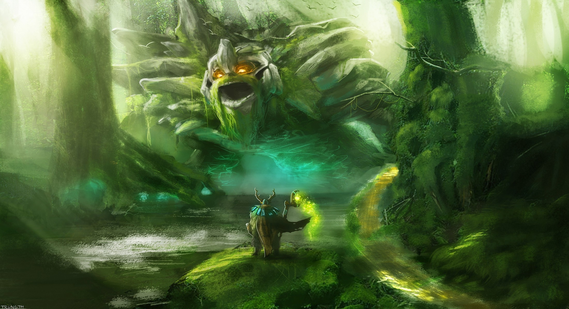 Nature Golem, Dota 2 character, Fantasy artwork, Video game hero, 2200x1200 HD Desktop