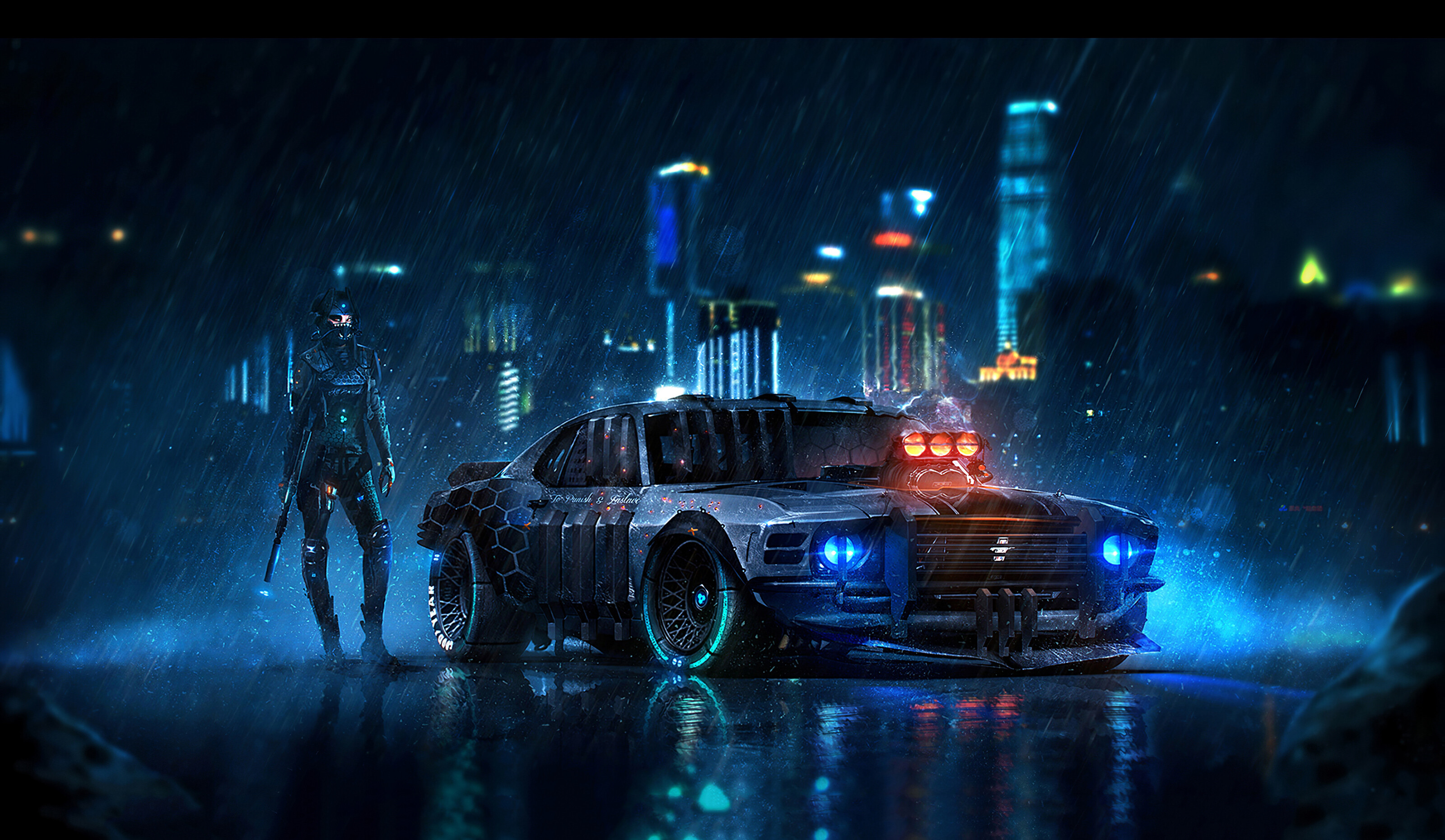 Ford Mustang Cyberpunk, Futuristic aesthetics, High-tech innovation, Automotive revolution, 3200x1870 HD Desktop