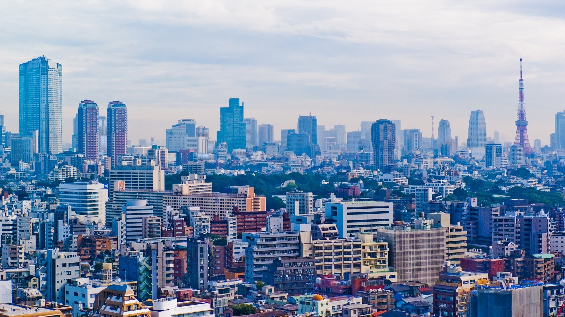 Tokyo Skyline, Skyscrapers at dusk, Asian architecture, City skyline, 1920x1080 Full HD Desktop