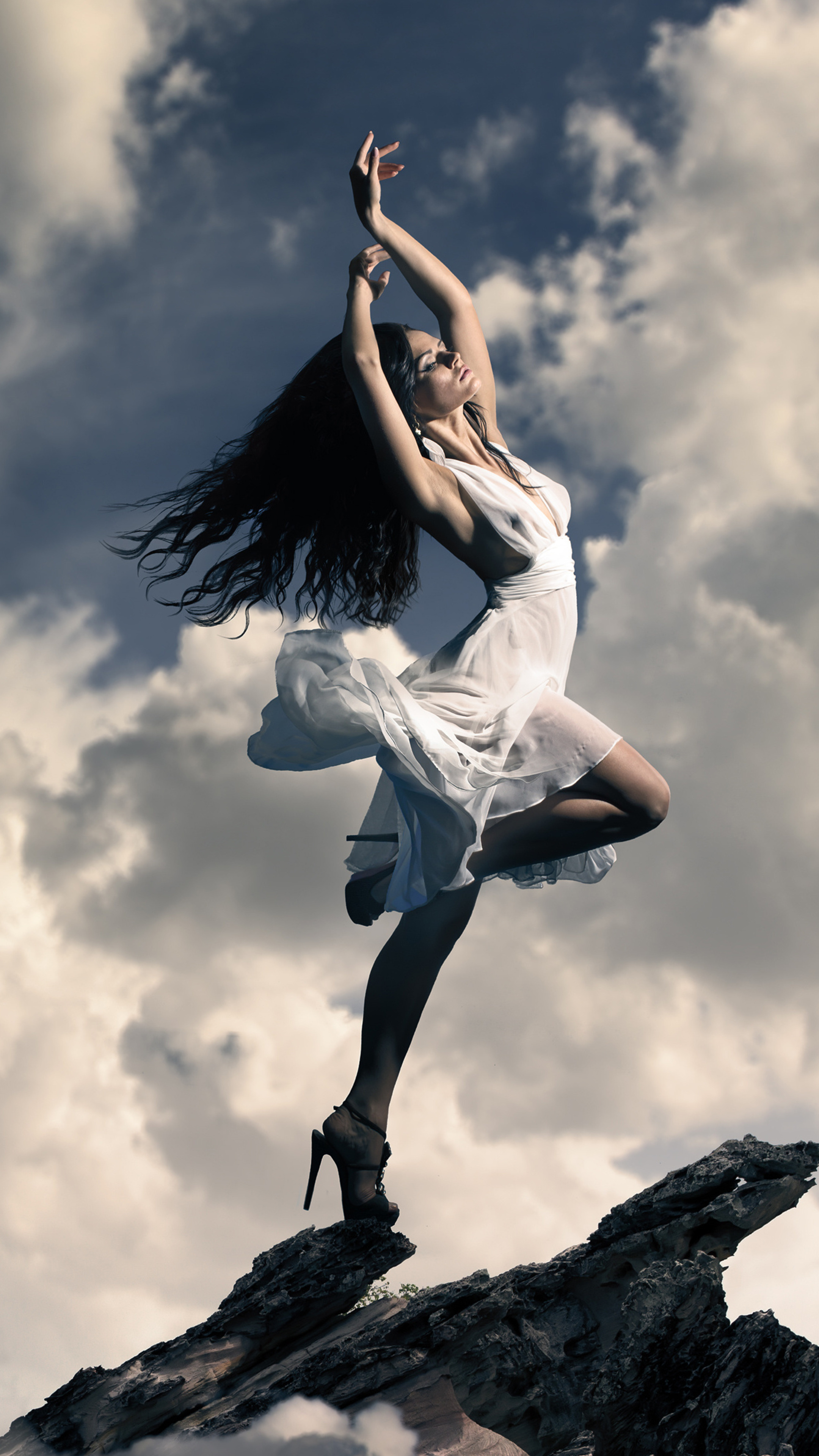 Dancer, Brunette Girl, Dancing on Mountain, 2160x3840 4K Phone