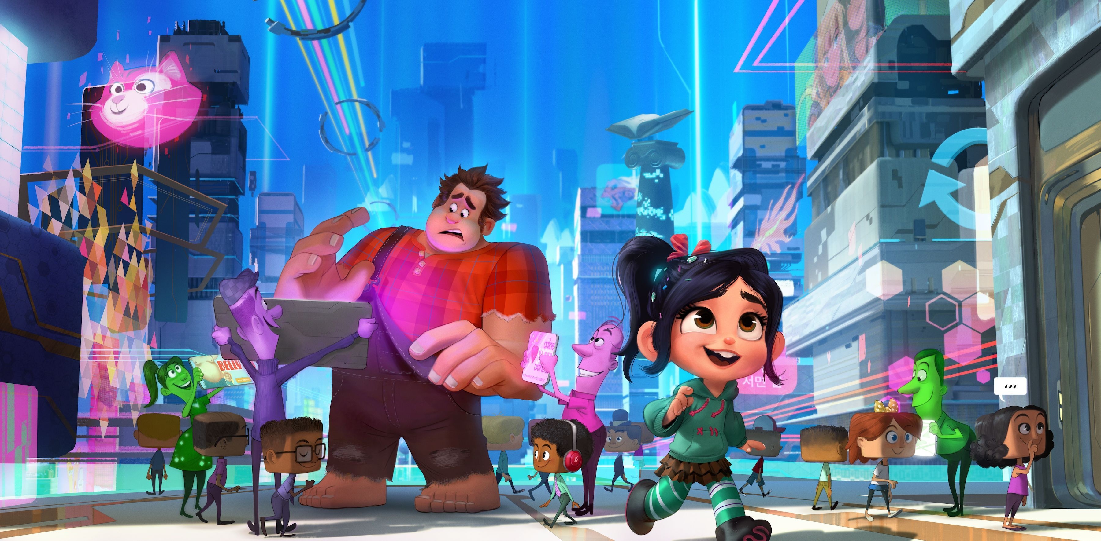 Ralph Breaks the Internet, Wallpapers, Colourful backgrounds, Eye-catching designs, 3600x1780 Dual Screen Desktop